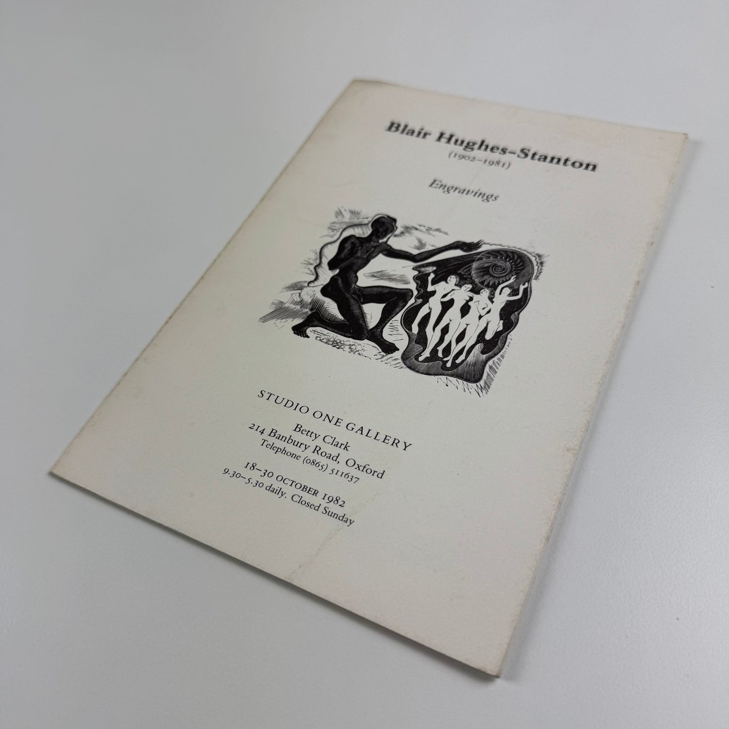 Folding card for Blair Hughes-Stanton (1902-1981). Engravings | Studio One Gallery | Betty Clark between 18 and 30 October 1982