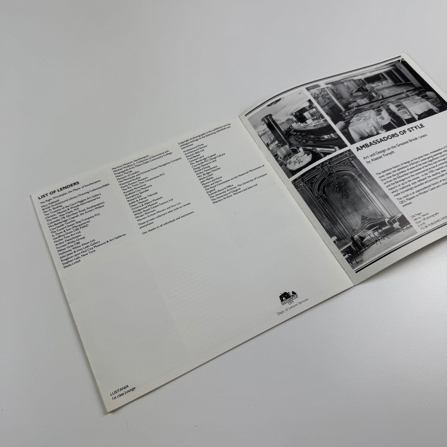Small leaflet for Art on the Liners. A Celebration of Elegance at Sea | Southampton City Art Gallery, 1986