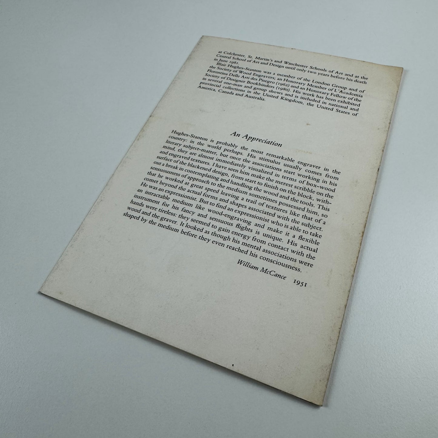 Folding card for Blair Hughes-Stanton (1902-1981). Engravings | Studio One Gallery | Betty Clark between 18 and 30 October 1982