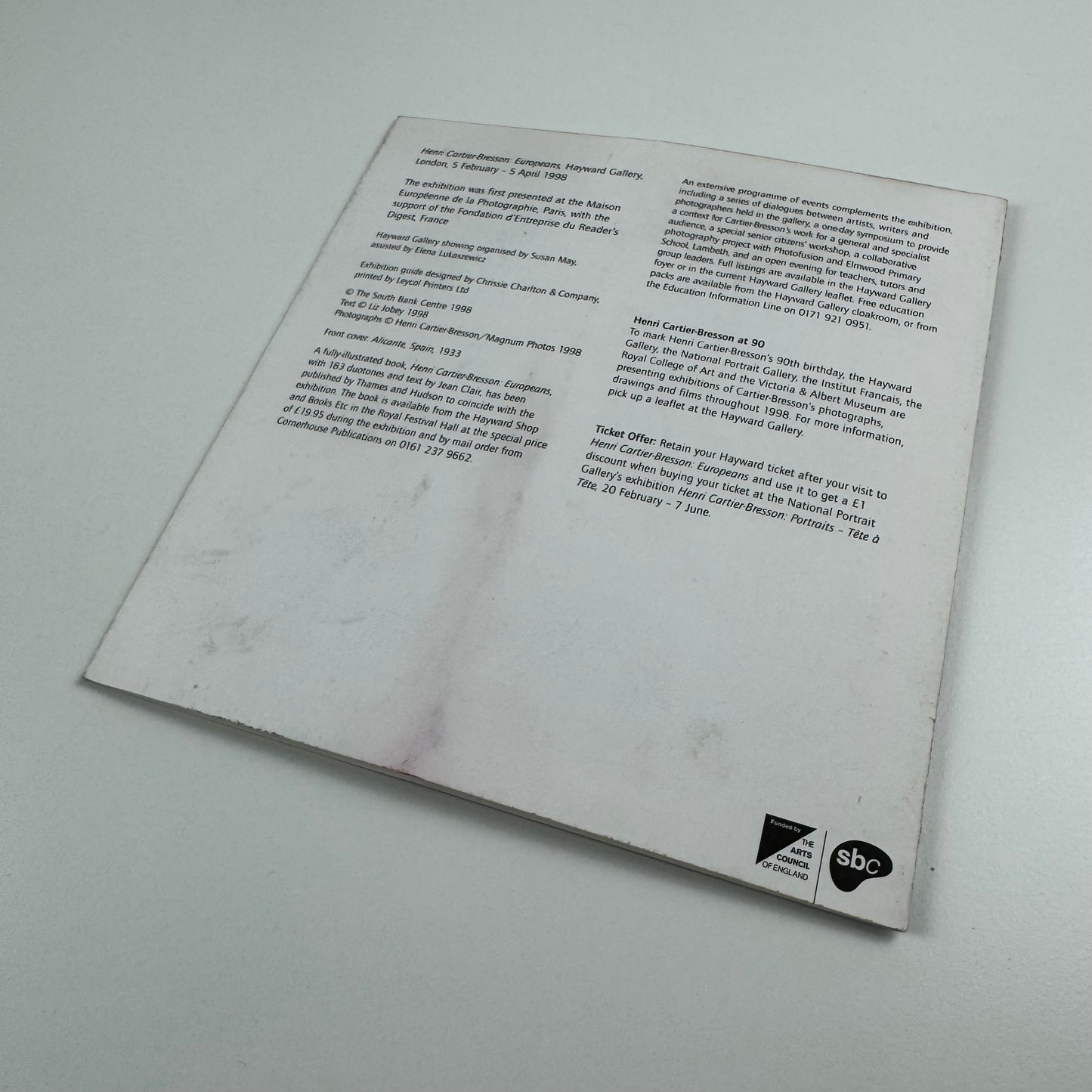 Gallery/folding guide to accompany Henri Cartier-Bresson. Europeans | Hayward Gallery, 1998