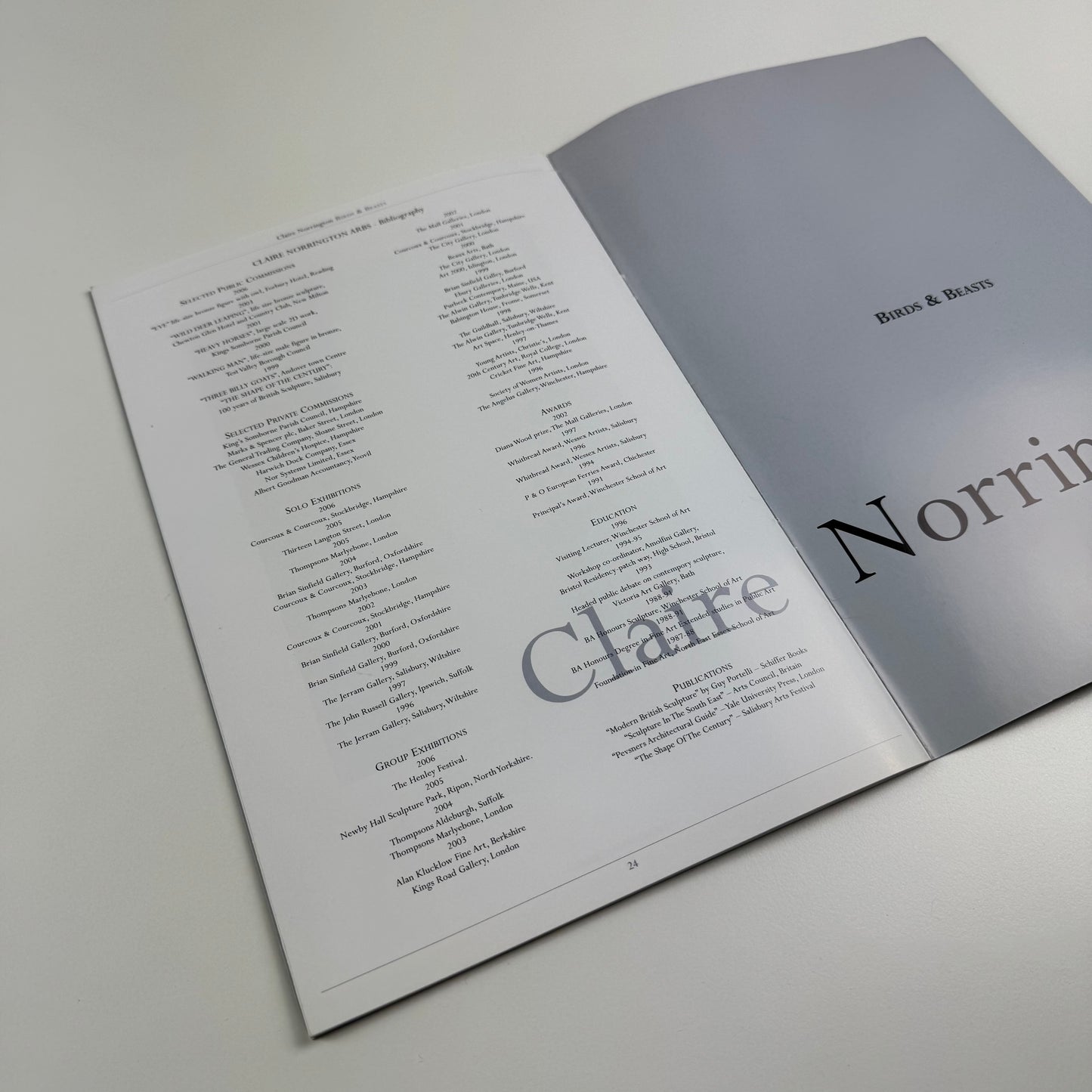 Claire Norrington. Birds & Beasts. New sculpture & drawings | Courcoux & Courcoux | includes price list and private view invite