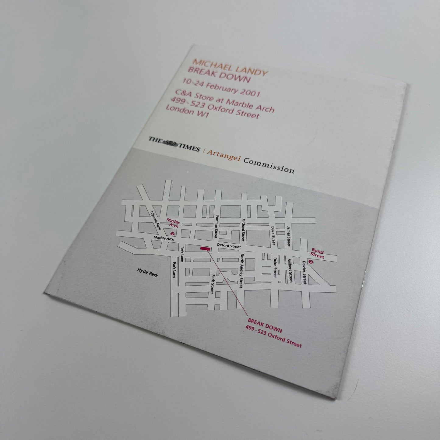 Leaflet produced by The Times for the Artangel Commission for Michael Landy. Break Down - held at the C&A store at Marble Arch between 10 and 24 February 2001