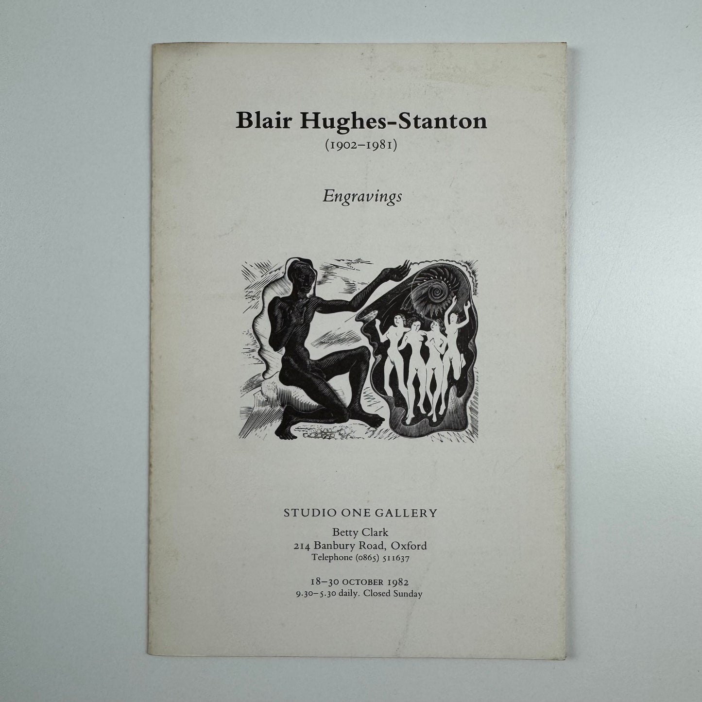 Folding card for Blair Hughes-Stanton (1902-1981). Engravings | Studio One Gallery | Betty Clark between 18 and 30 October 1982