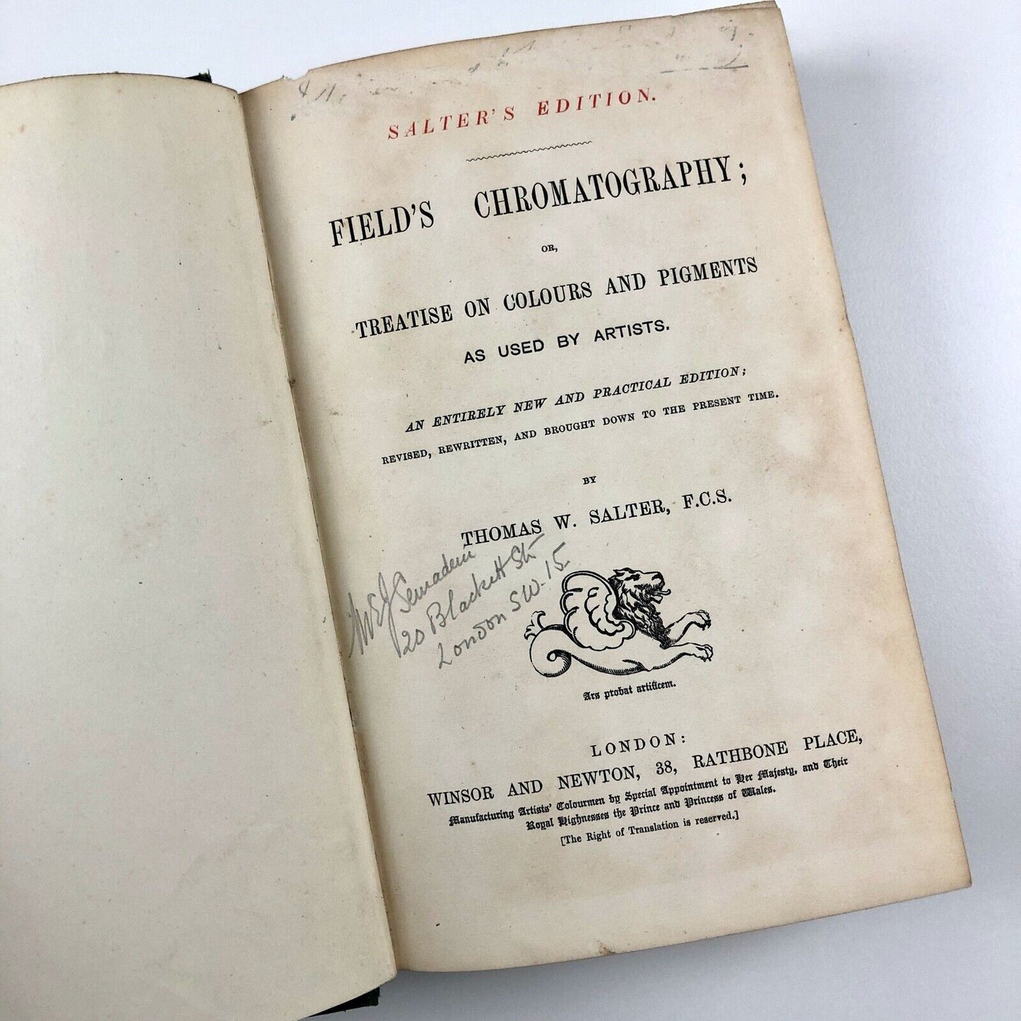 Field's Chromatography by Thomas W. Salter | Winsor and Newton presumed 1869