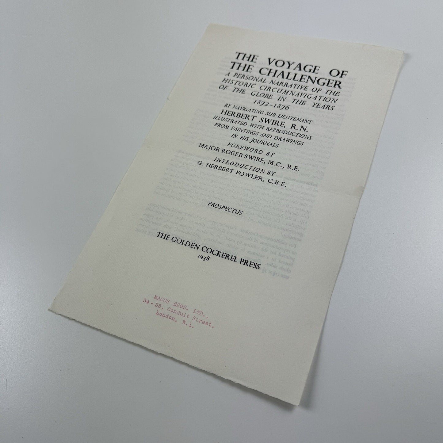 Prospectus – The Voyage of the Challenger | Herbert Swire | Golden Cockerel Press, 1938