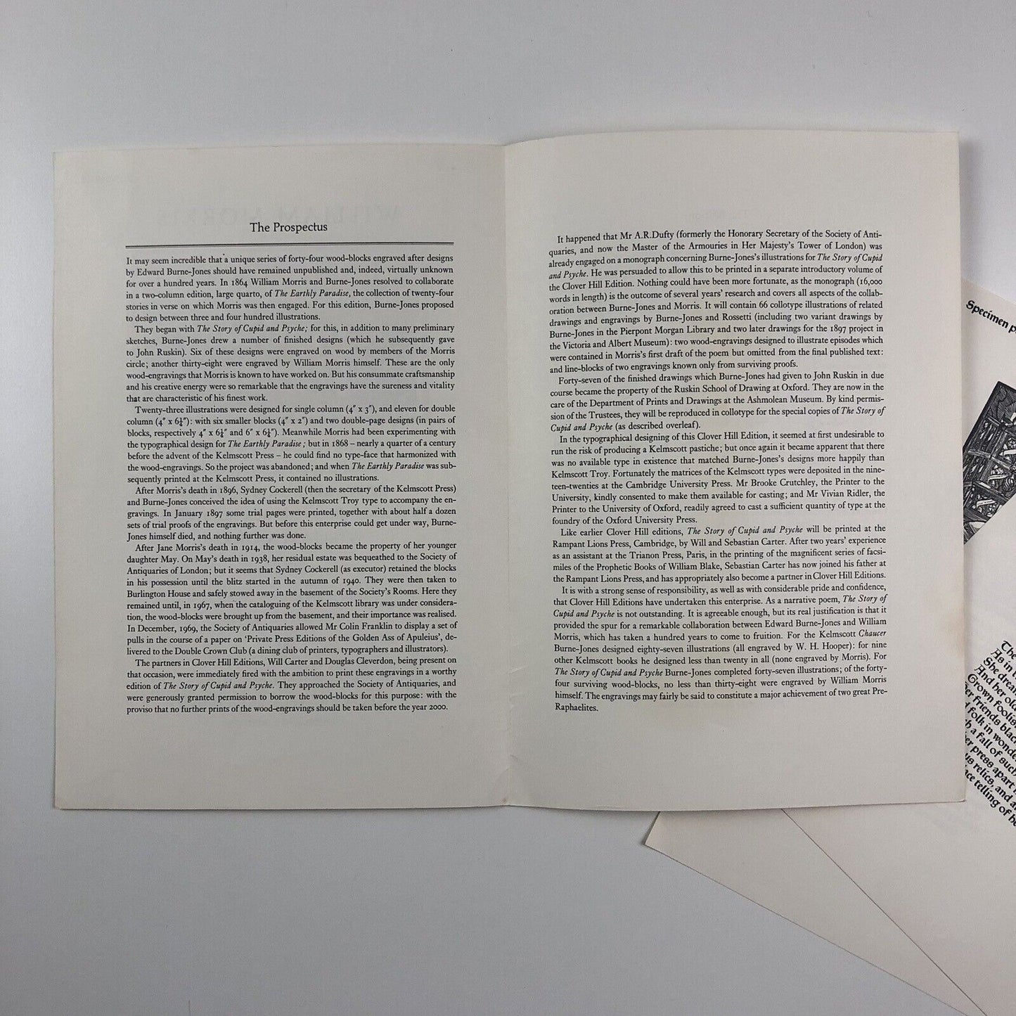 Prospectus for The Story of Cupid and Psyche | William Morris | Clover Hill, 1974