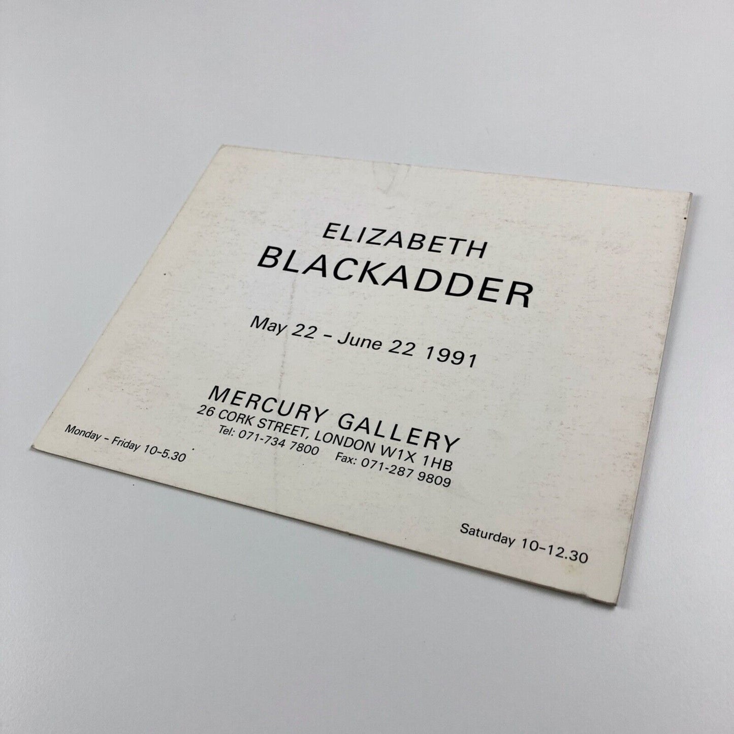Folding card for Elizabeth Blackadder | Mercury Gallery, 1991