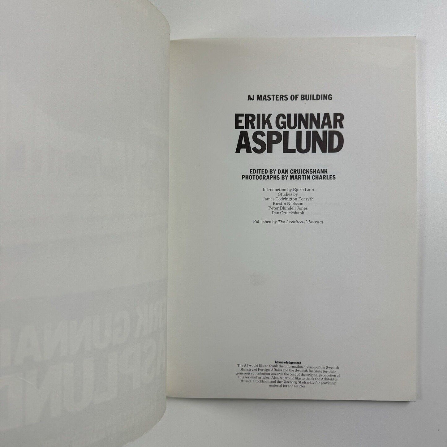Erik Gunnar Asplund edited by Dan Cruickshank | AJ Masters of Building, 1988
