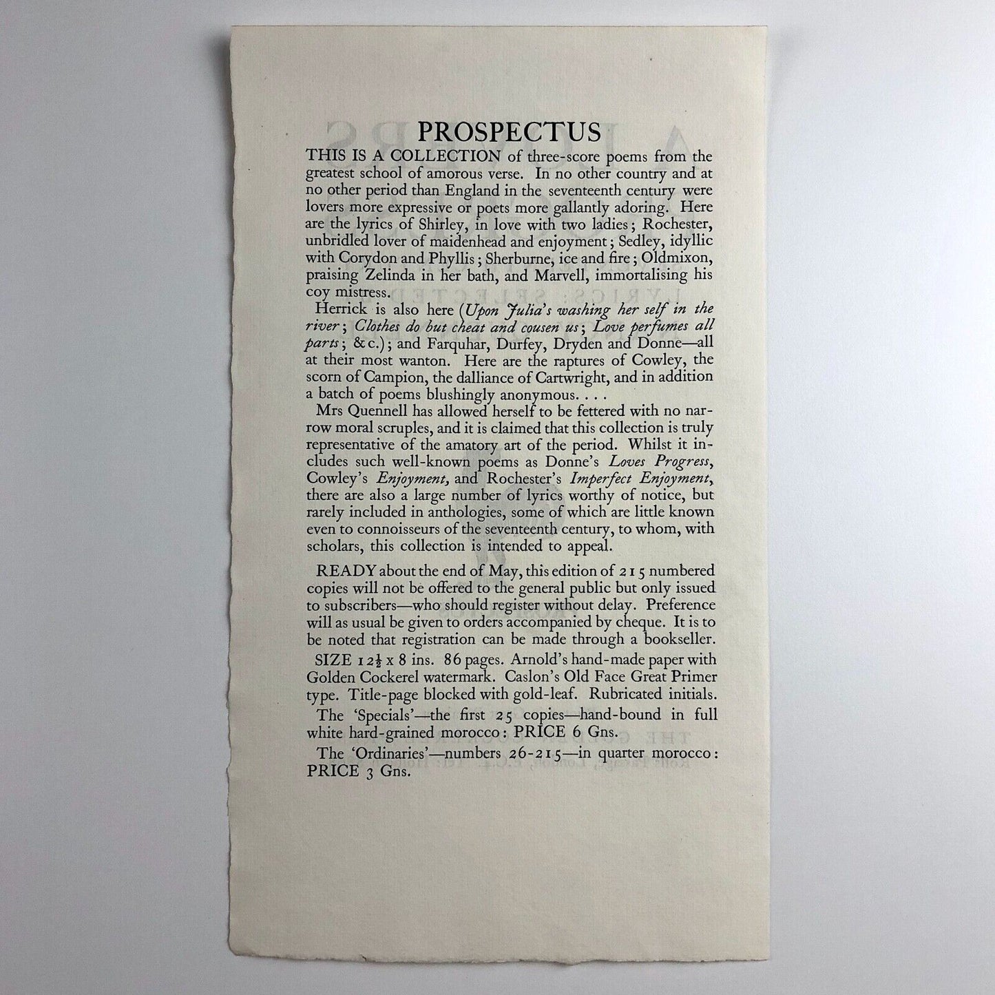A Lovers Progress Nancy Quennell | Golden Cockerel Press prospectus 1938