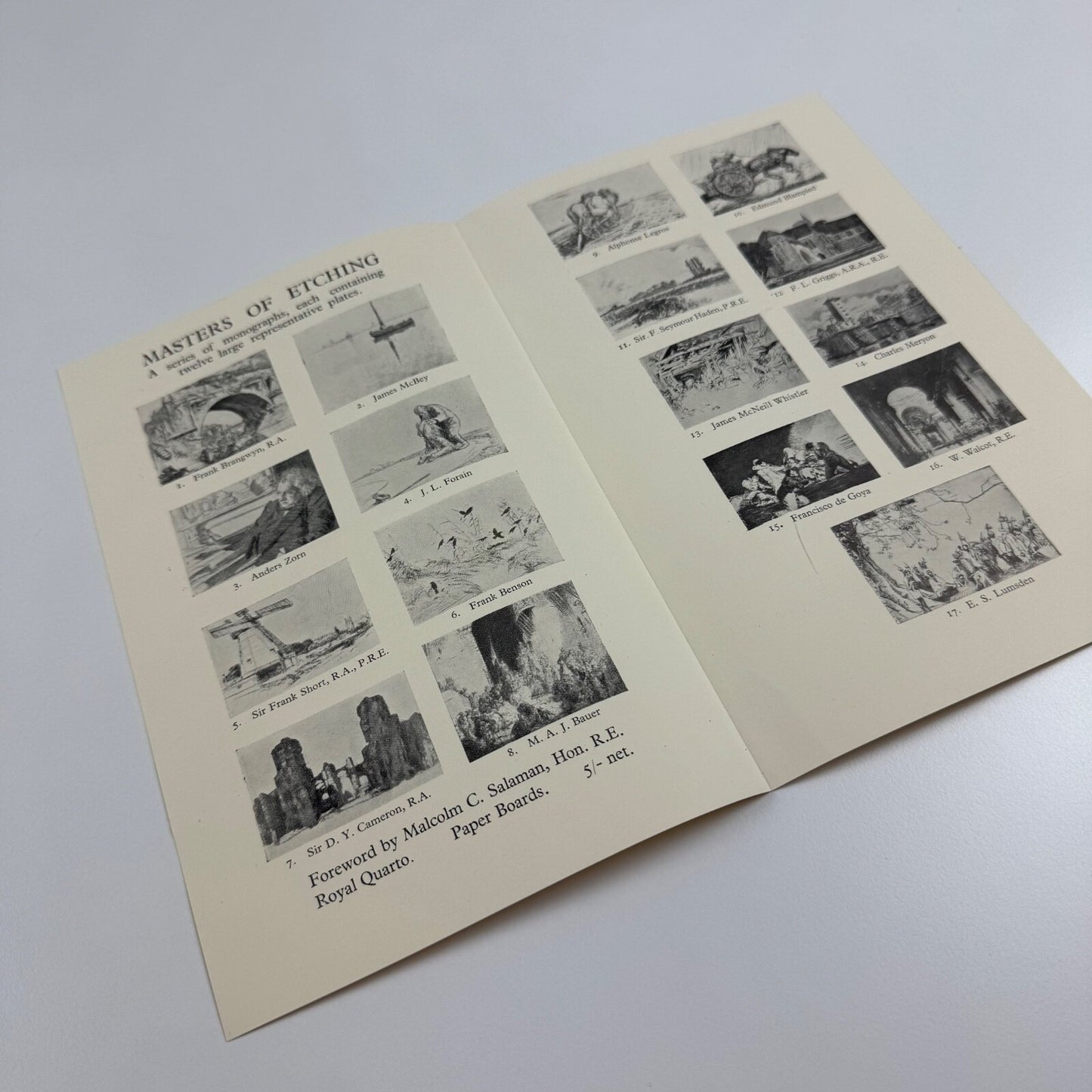 Order form for H. Rushbury, Masters of Etching series. The Studio. Undated 1920s