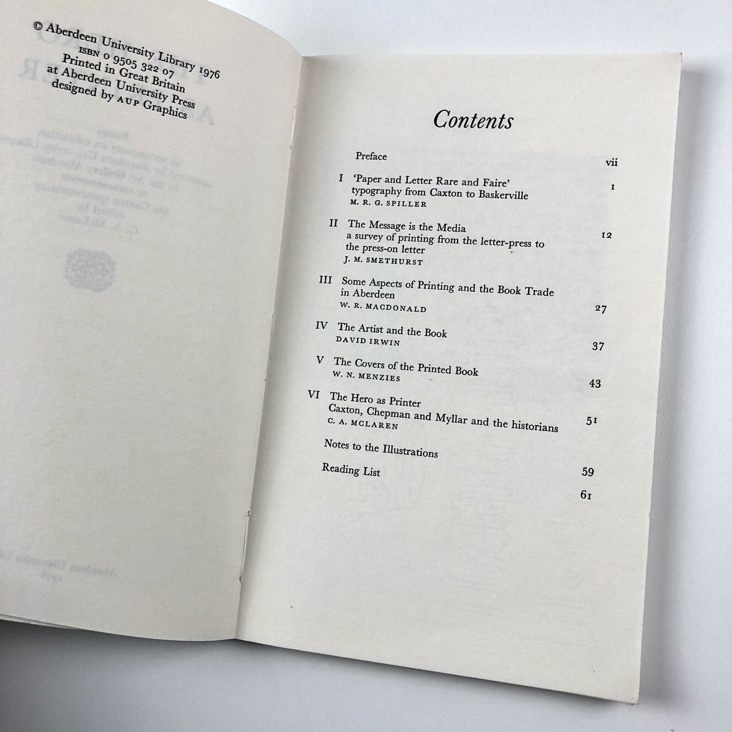 The Hero As Printer | Edited by C.A. McLaren | Aberdeen University Library, 1976