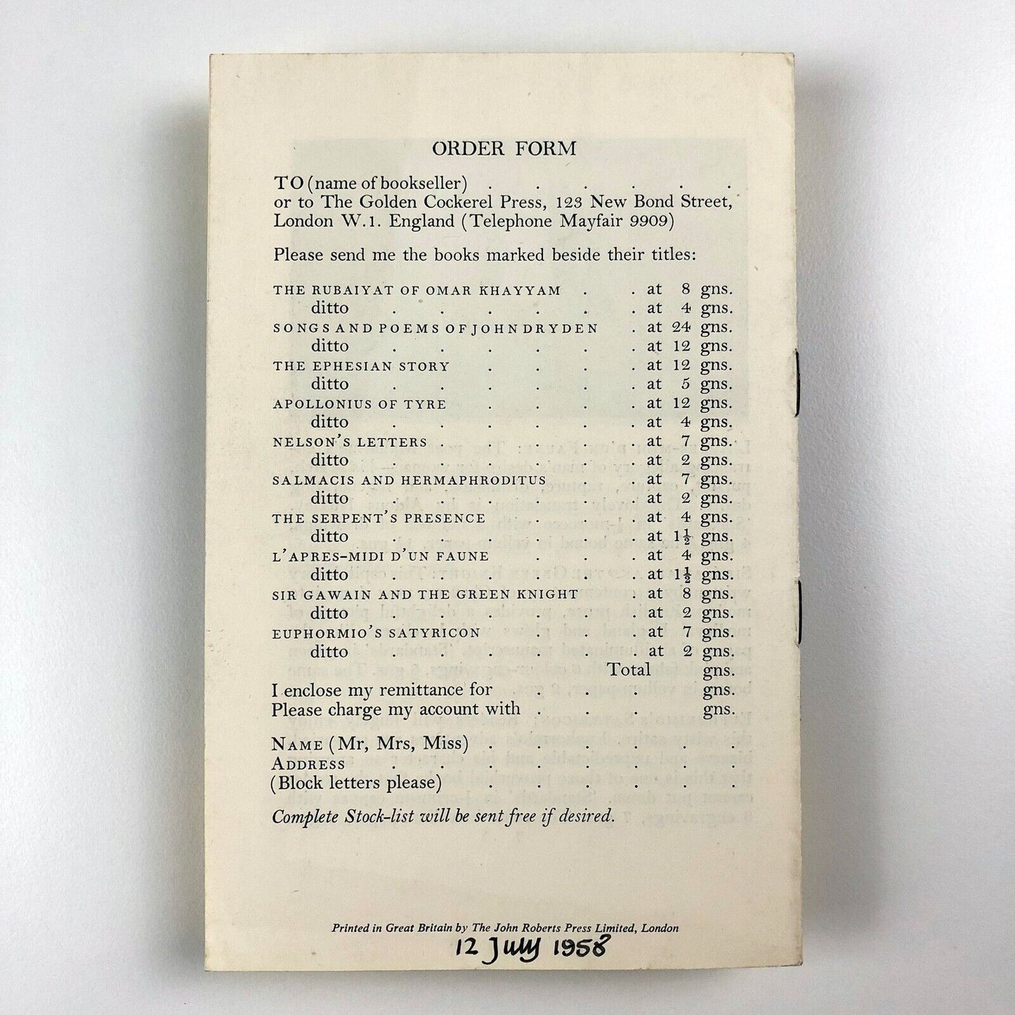 The Golden Cockerel | British Private Press Books | A Special Selection for Connoisseurs, 1958