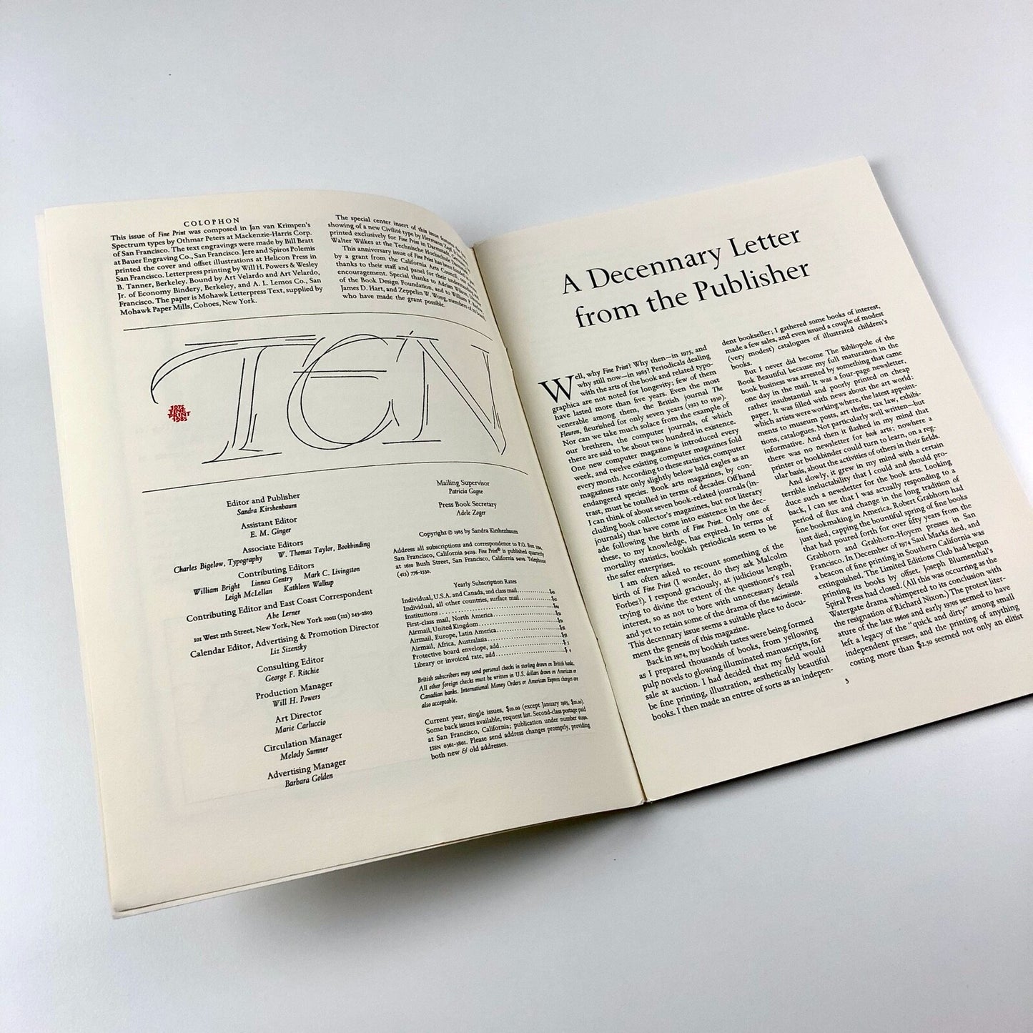 Fine Print. A Review for the Arts of the Book | January 1985, Vol 11, No. 1