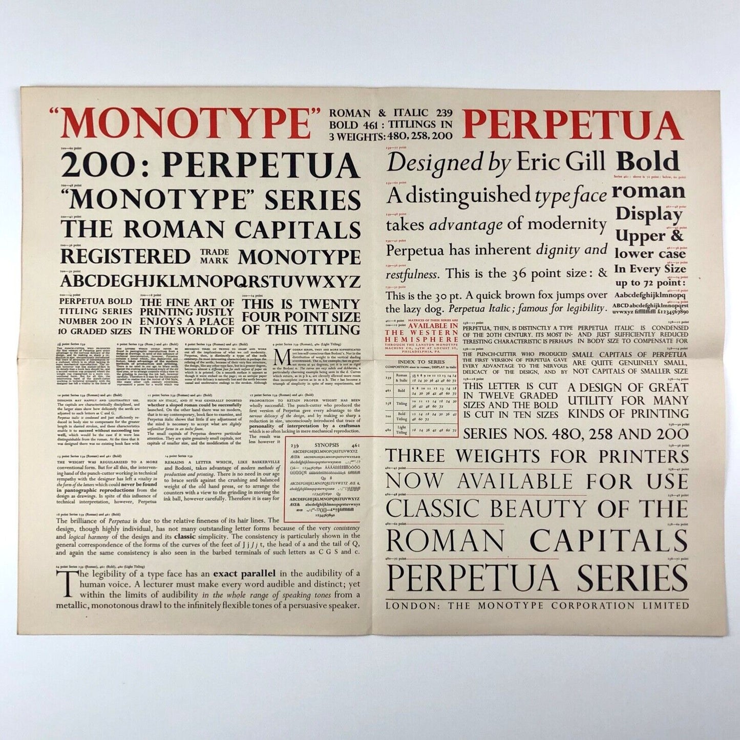 Lanston Monotype Machine Company, Philadelphia | Perpetua type specimen sheet | Eric Gill | Monotype Corporation, 1946
