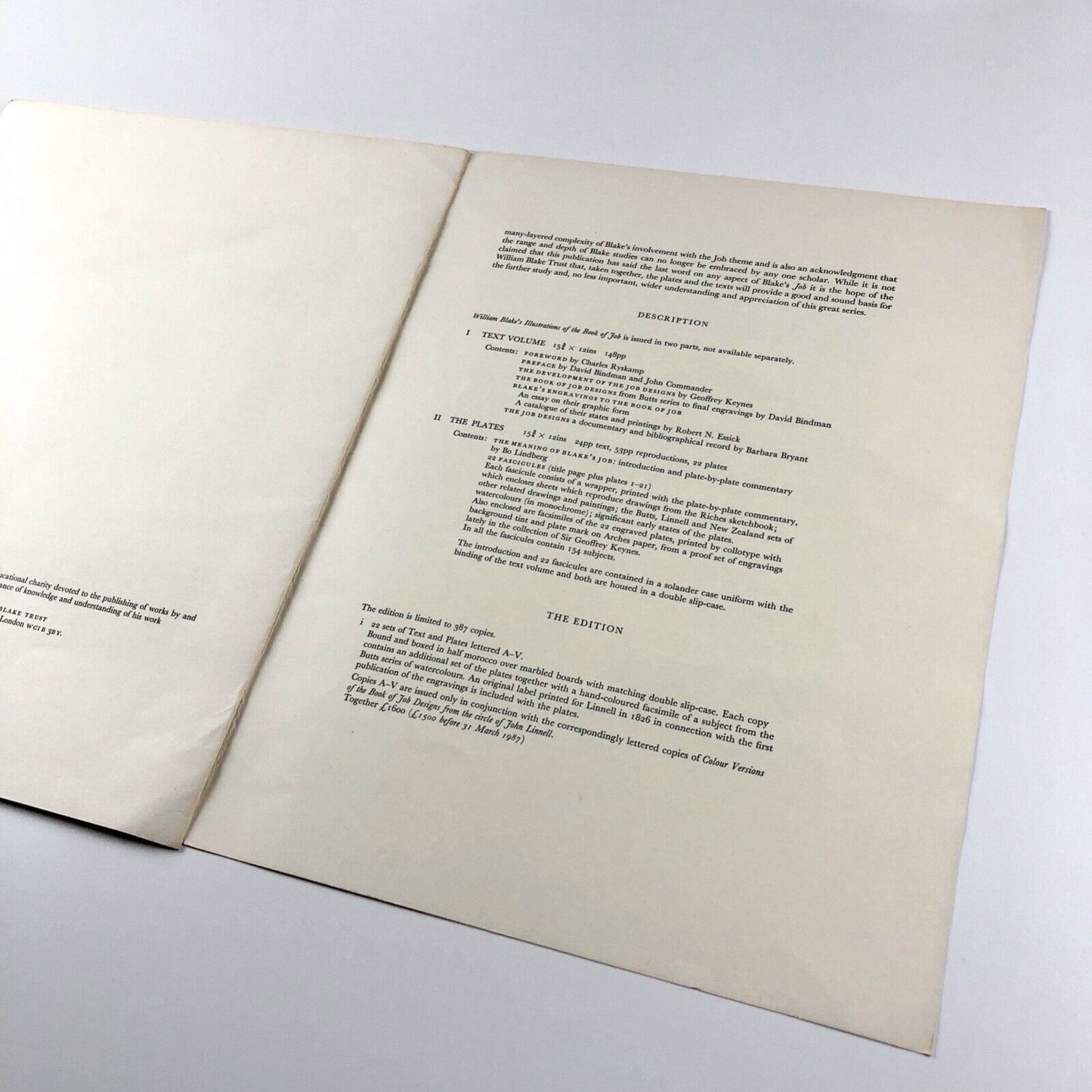 Prospectus for William Blake – Illustrations of the Book of Job | William Blake Trust, 1987