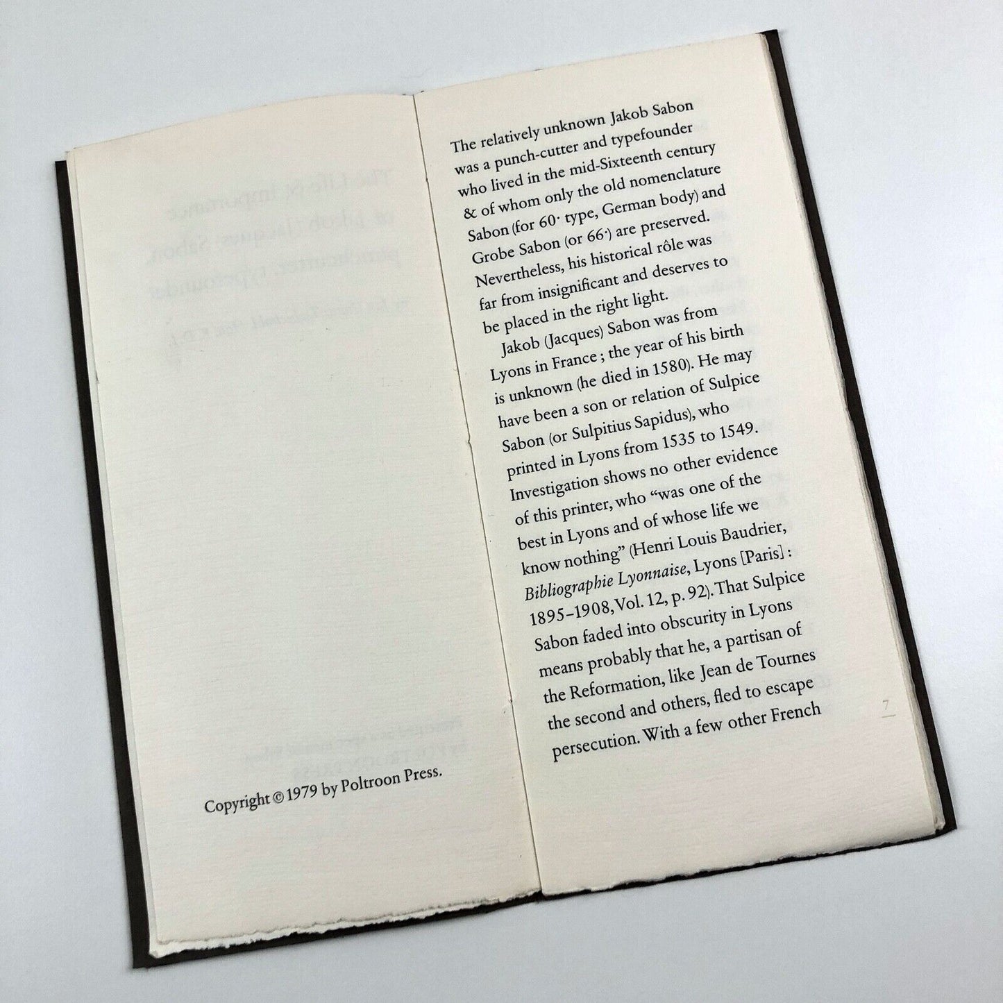The Life & Importance of Jakob Sabon | Jan Tschichold | Poltroon Press, 1979