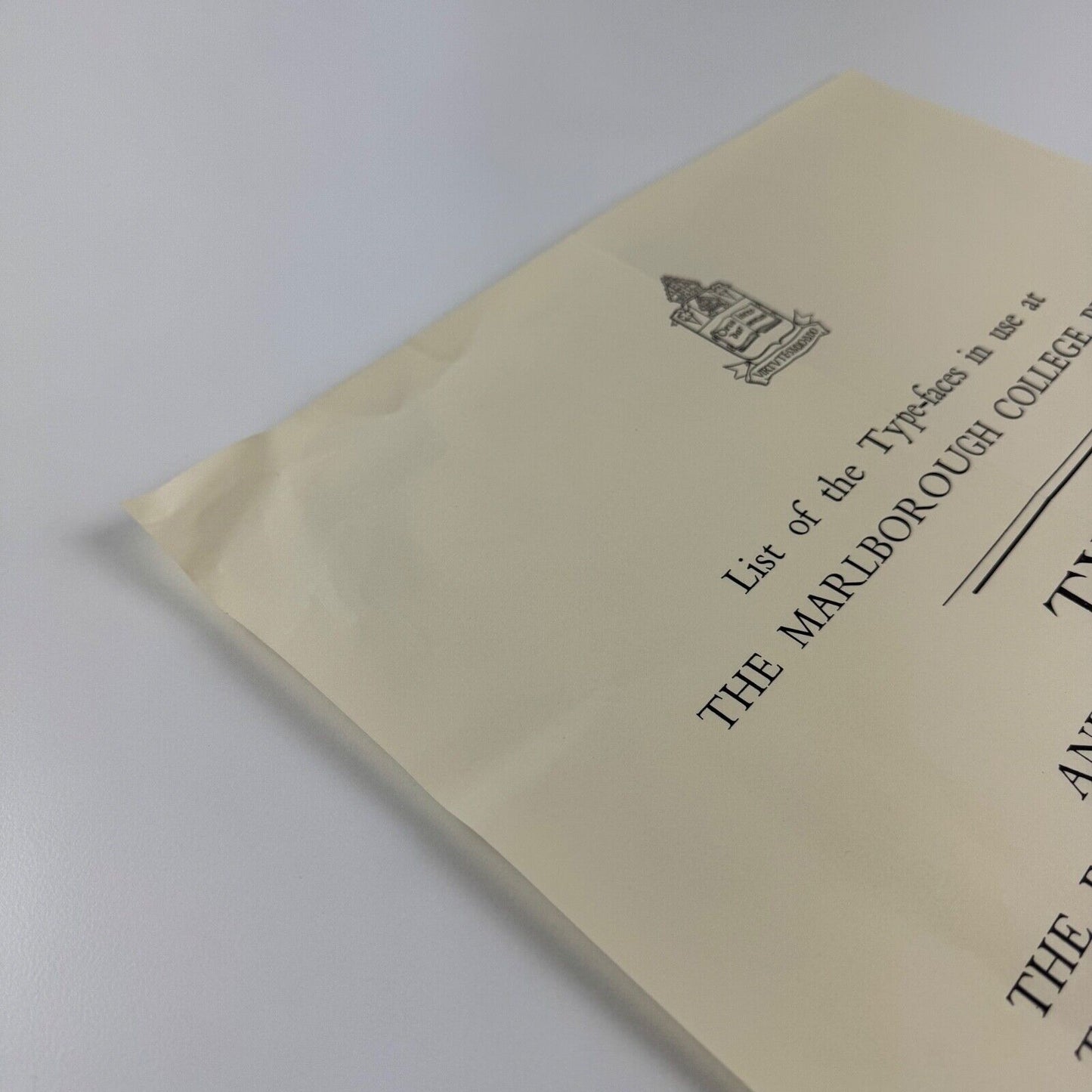 Broadsheet Type-faces in use at The Marlborough College Press undated