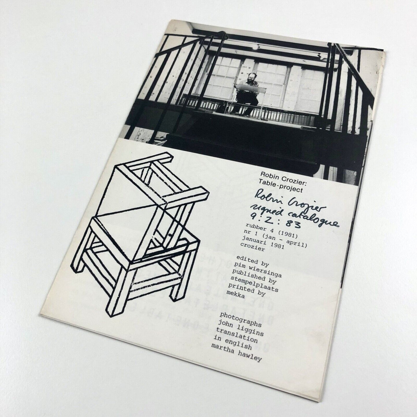 Leaflet for Robin Crozier: Table-project rubber 4 (1981) no 1, Jan to April signed