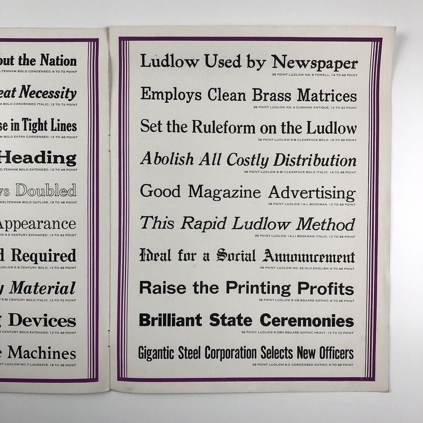 One-Line Specimens of Ludlow Typefaces | Type specimens booklet | Ludlow Typograph Company, Chicago | Undated, 1930s?