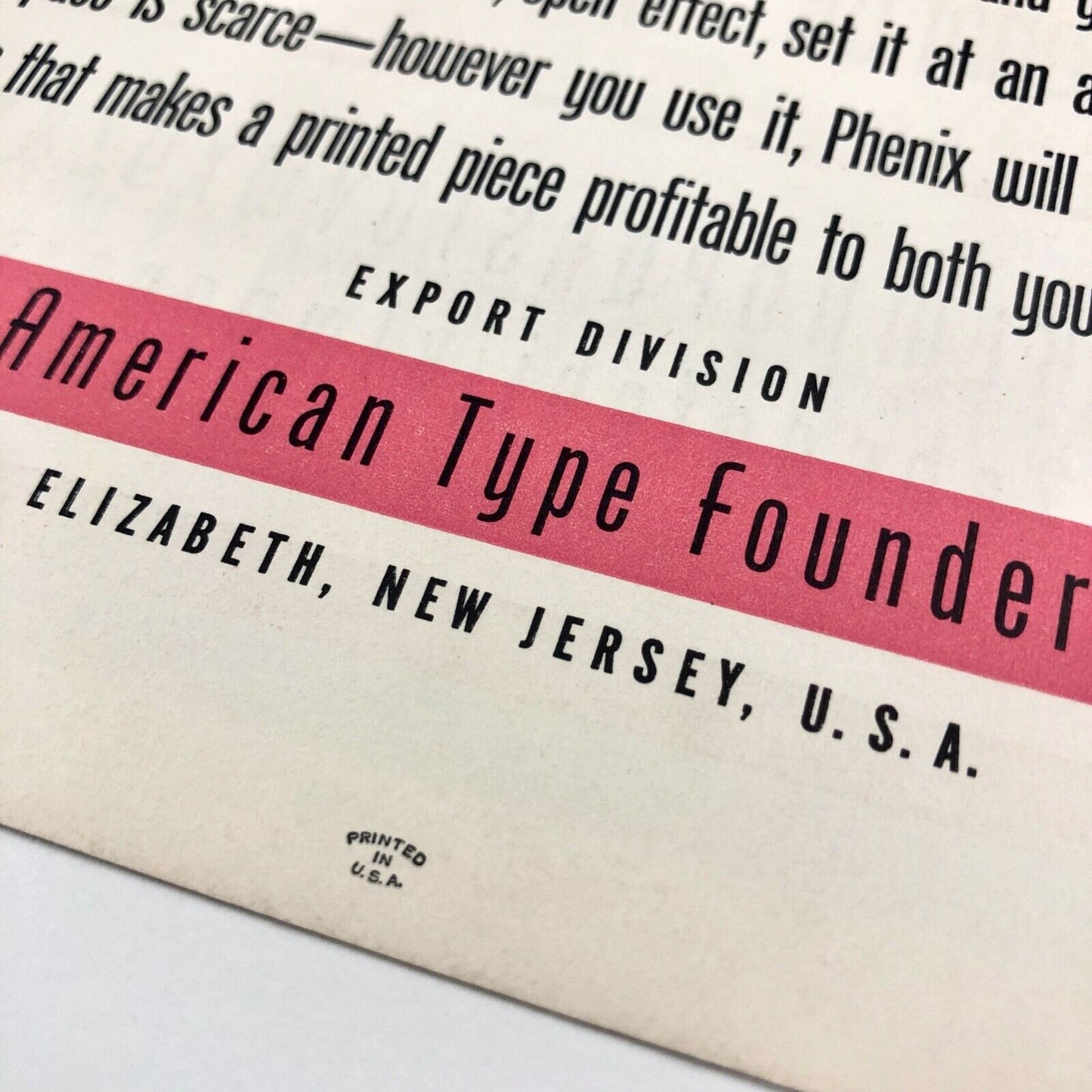 Phenix Condensed Gothic | American Type Founders type specimen leaflet | Undated