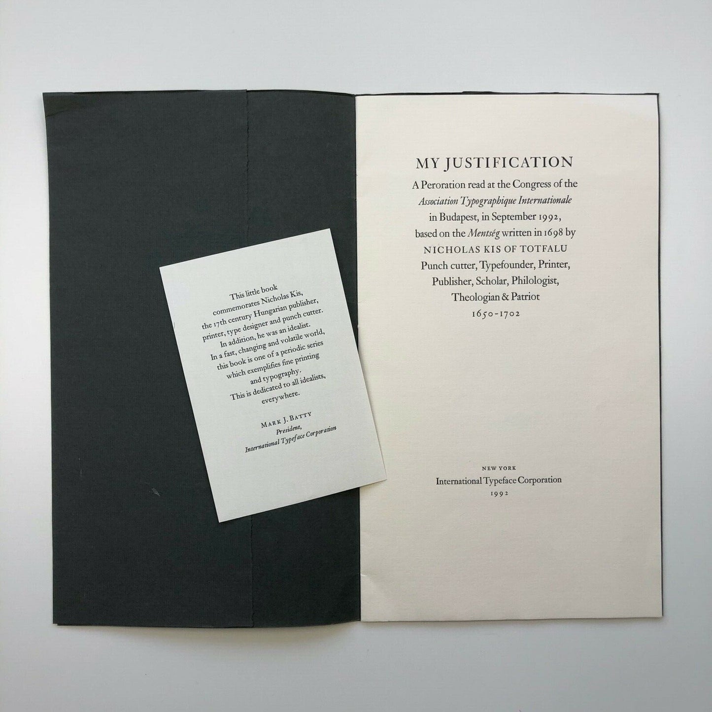 My Justification – Congress of the Association Typographique, 1992 | Colin Banks | Limited edition booklet