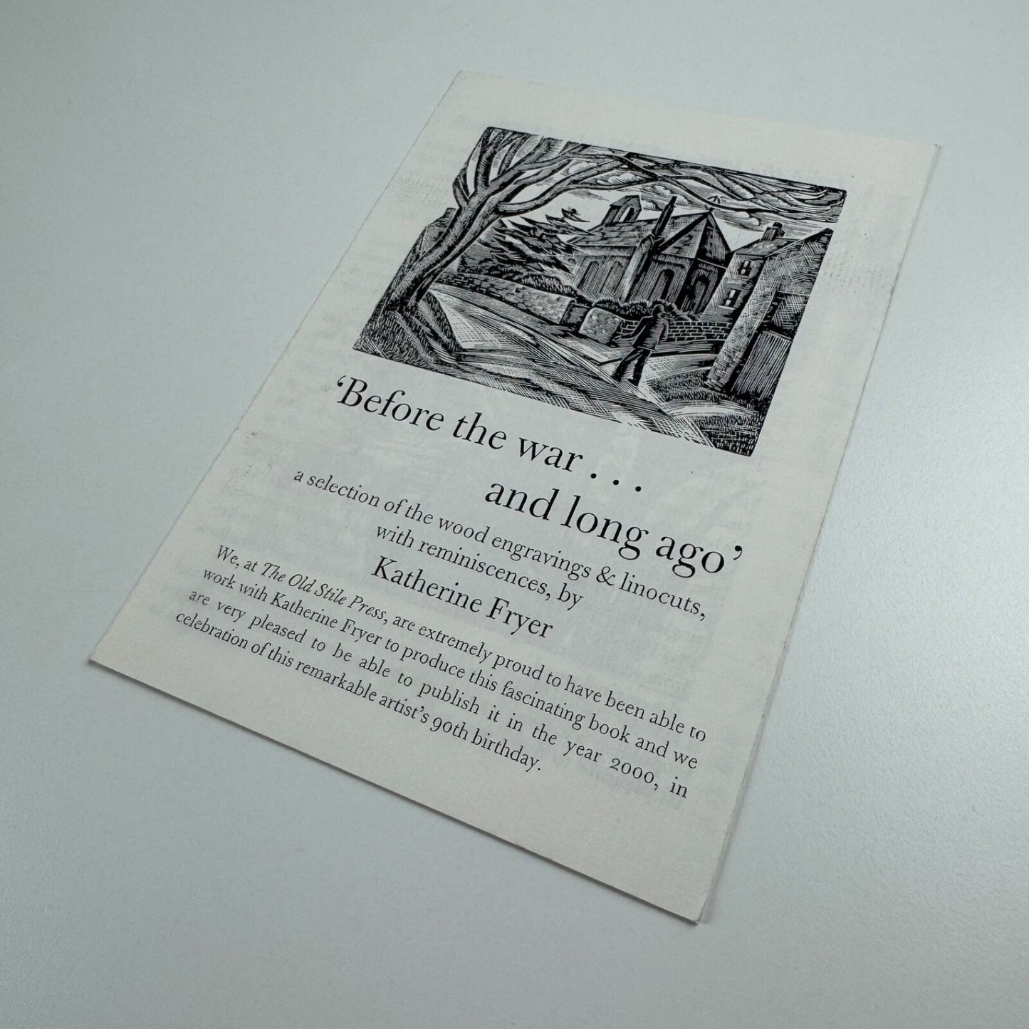 Order form for Before the war Katherine Fryer The Old Stile Press, 2000