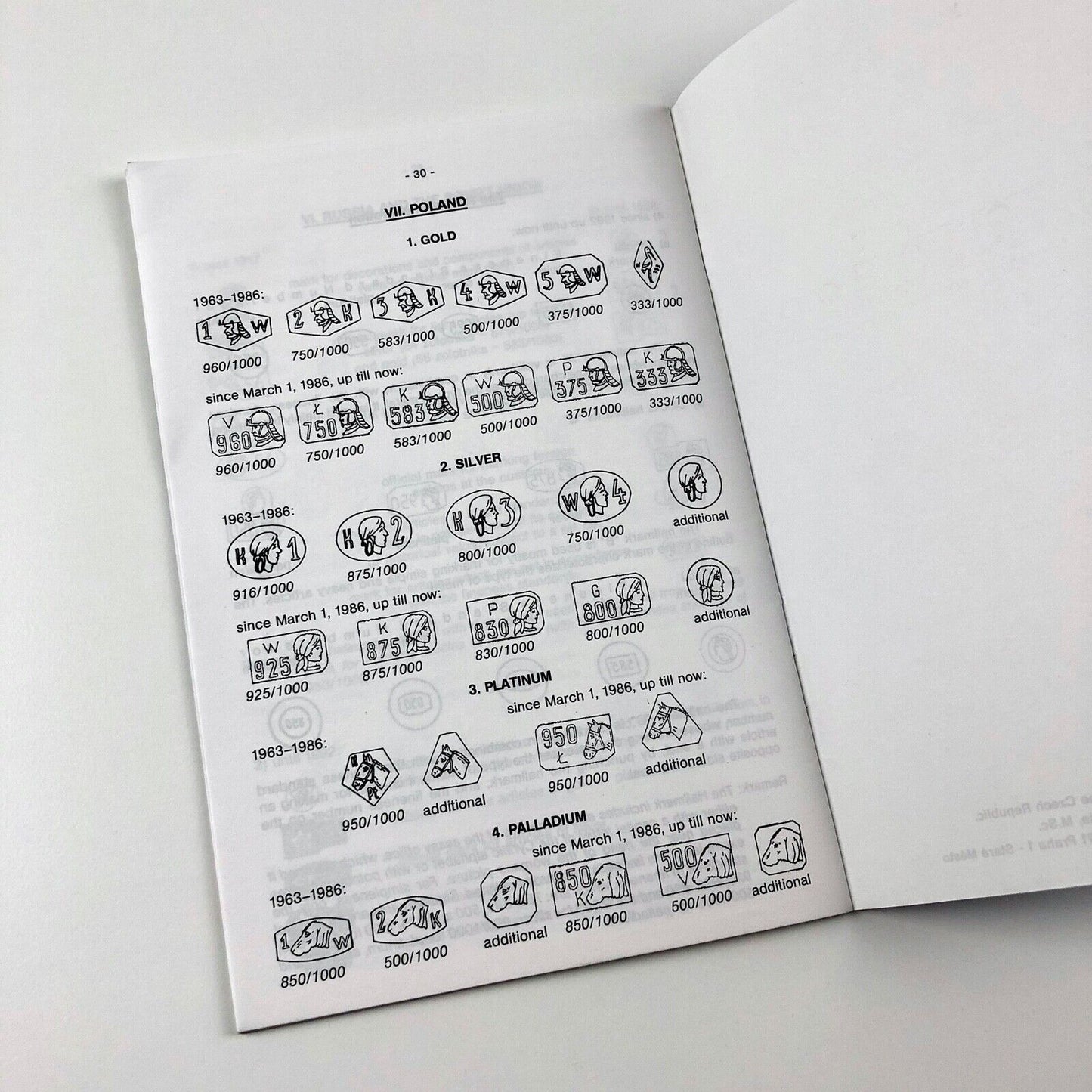 Assay Office List of Hallmarks Valid in the Czech Republic | Prague, 1993