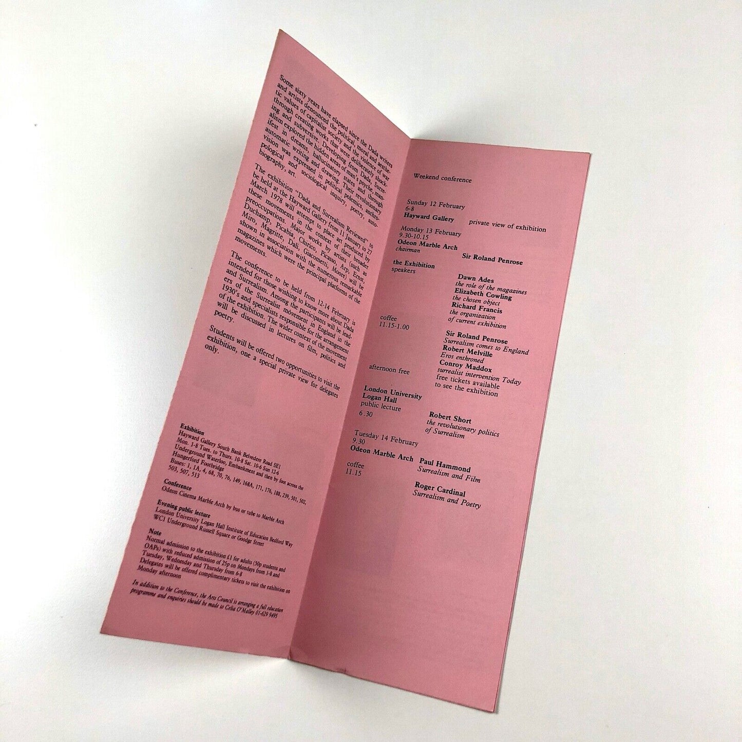 Dada and Surrealism Reviewed conference leaflet | Arts Council / University of London / Hayward Gallery, 1978
