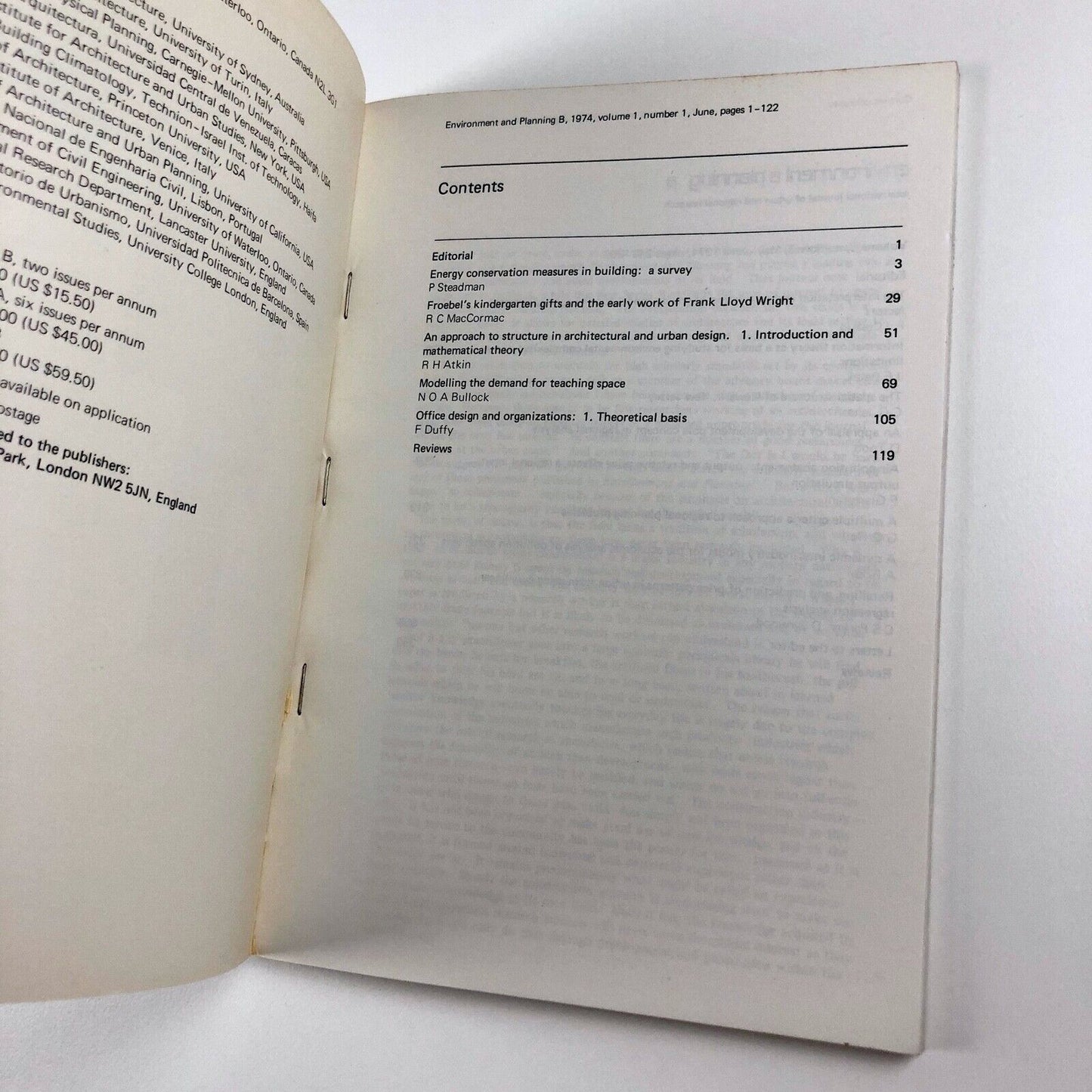 Environment & Planning B - Architectural journal | Volume 1, Number 1, 1974
