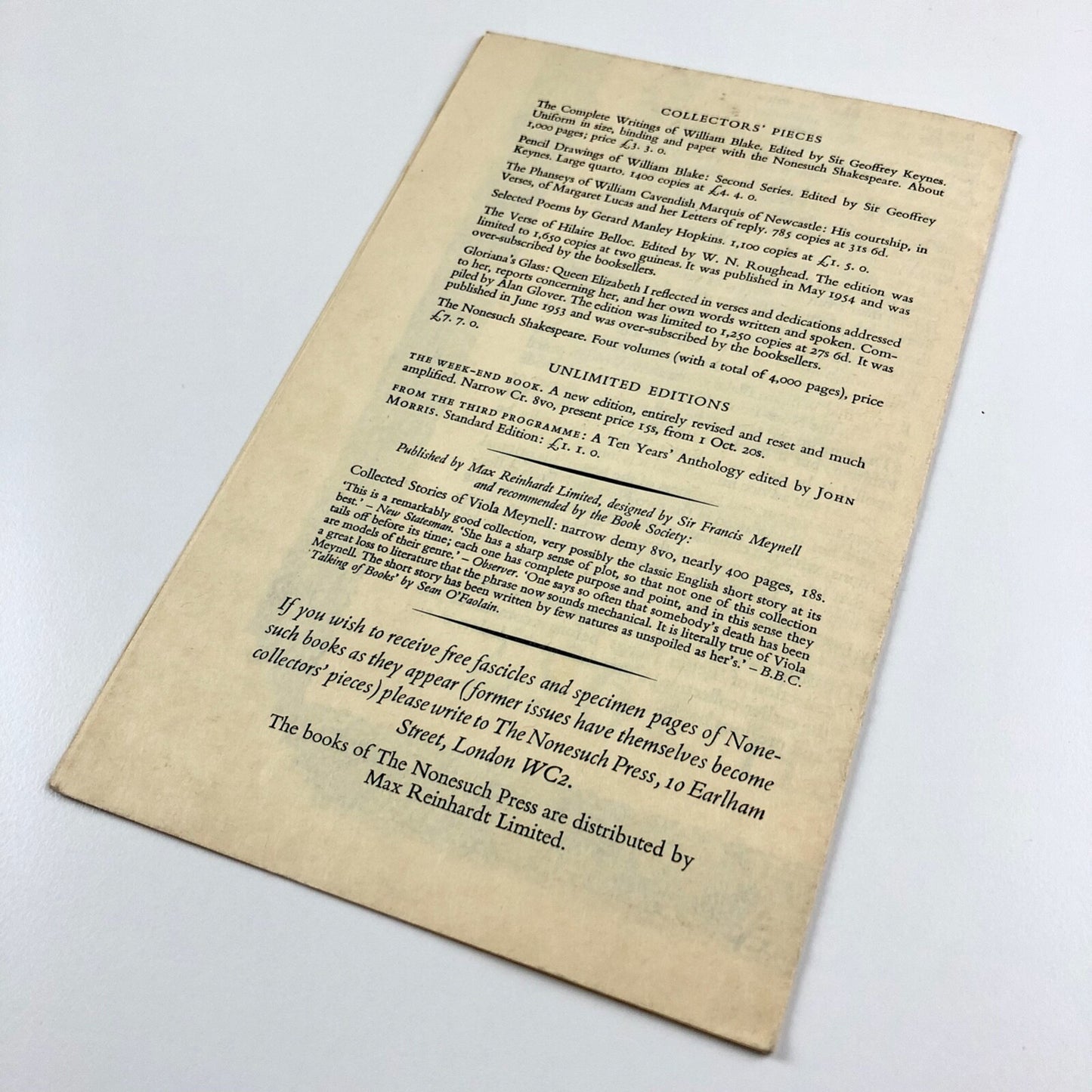 Nonesuch News 1957 | The Nonesuch Press – fold out leaflet