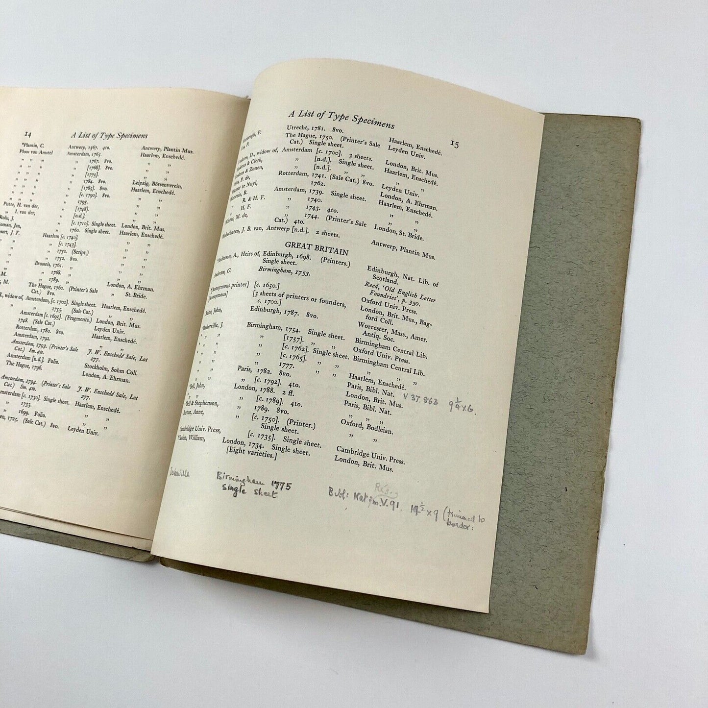 A list of type specimens. The Bibliographical Society, London, 1942 | Harry Carter