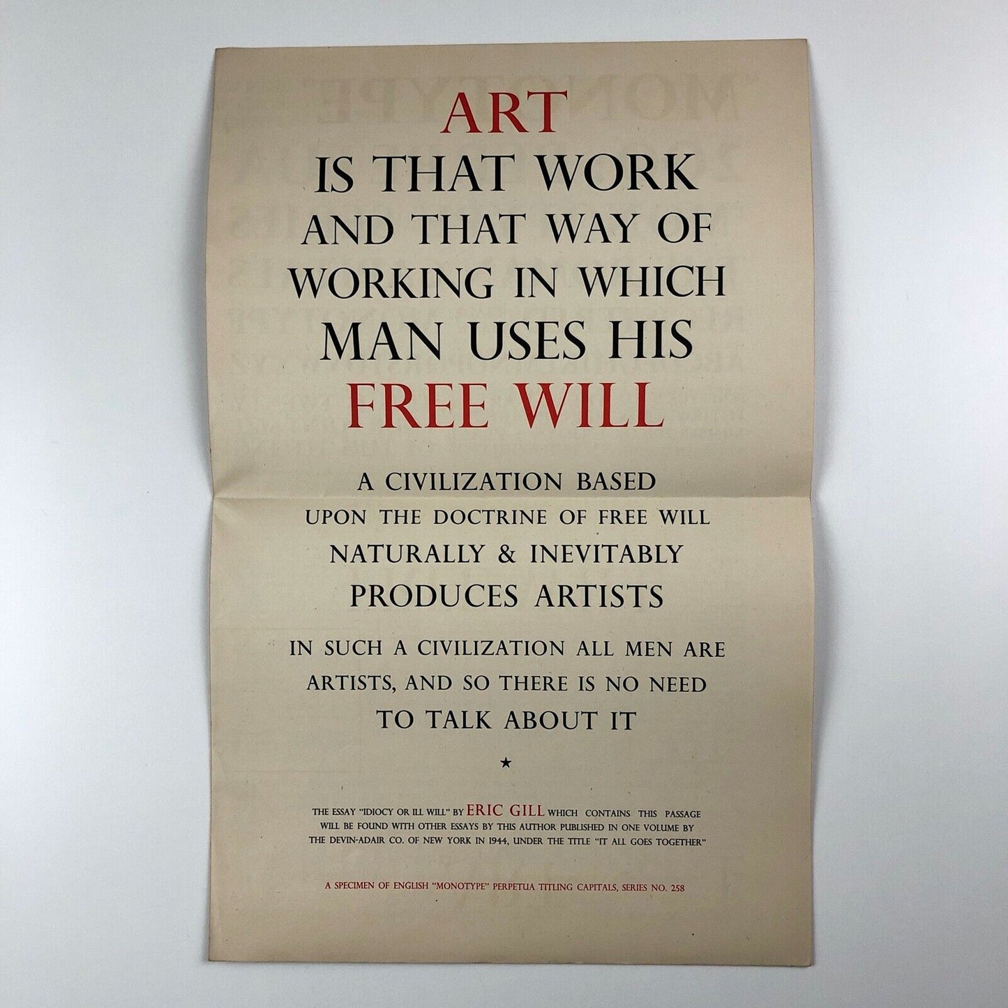 Lanston Monotype Machine Company, Philadelphia | Perpetua type specimen sheet | Eric Gill | Monotype Corporation, 1946