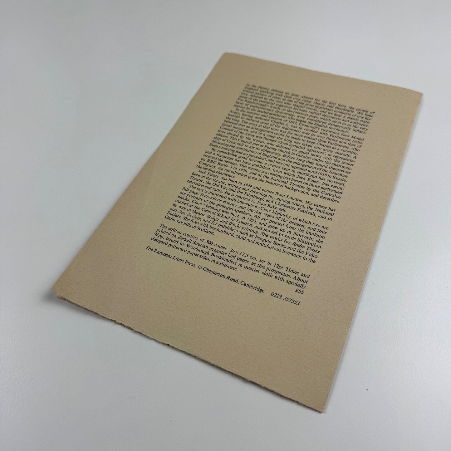 Prospectus for The Putney Debates by Jack Emery. Lino-cuts by Clare Melinsky | The Rampant Lions Press