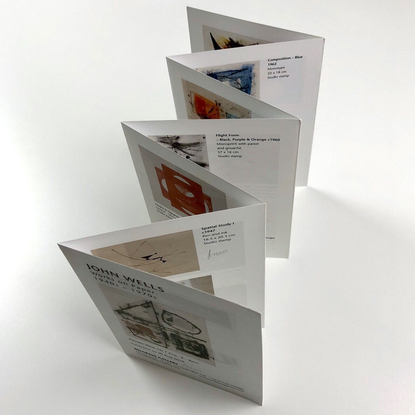 Promotional leaflet for John Wells. Works on Paper 1940s-1970 | Belgrave Gallery 2010