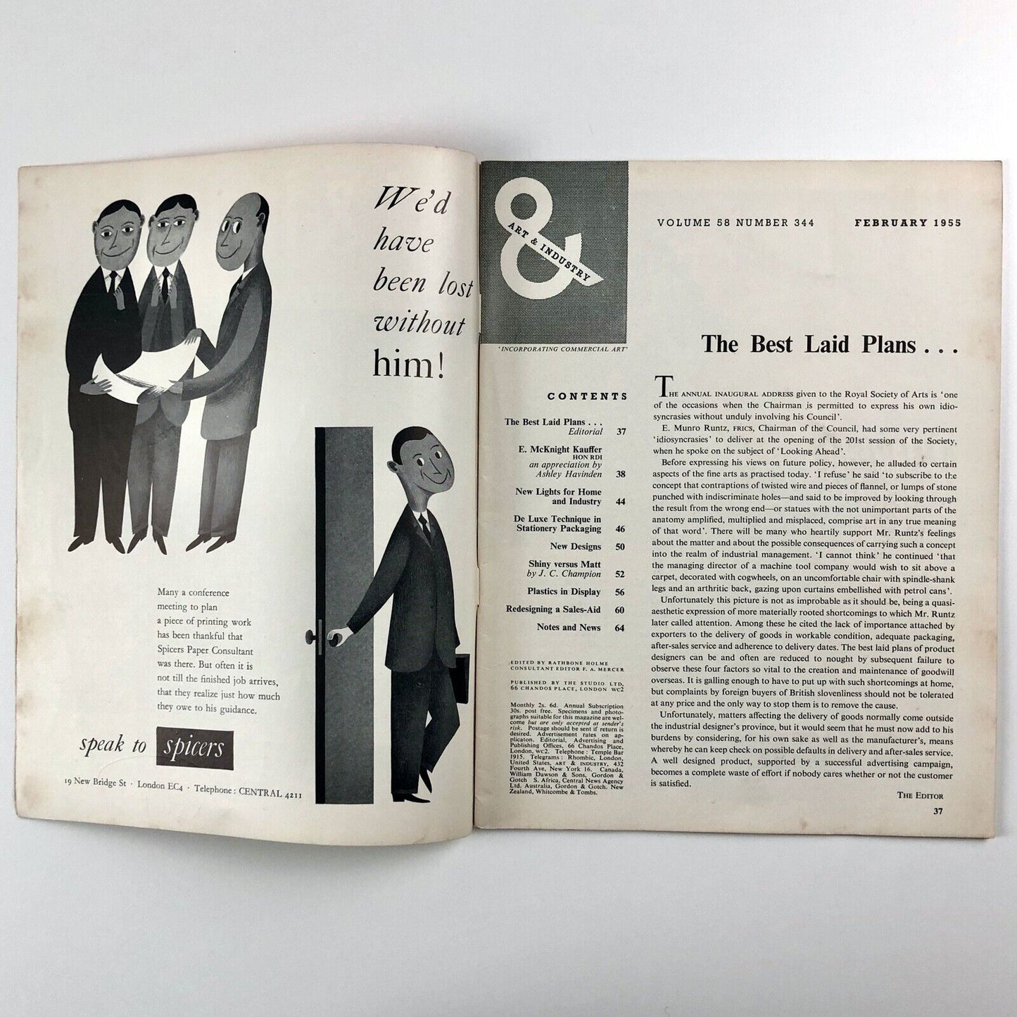 Art & Industry Journal of Industrial Design Feb 1955 | McKnight Kauffer / Ashley Havinden