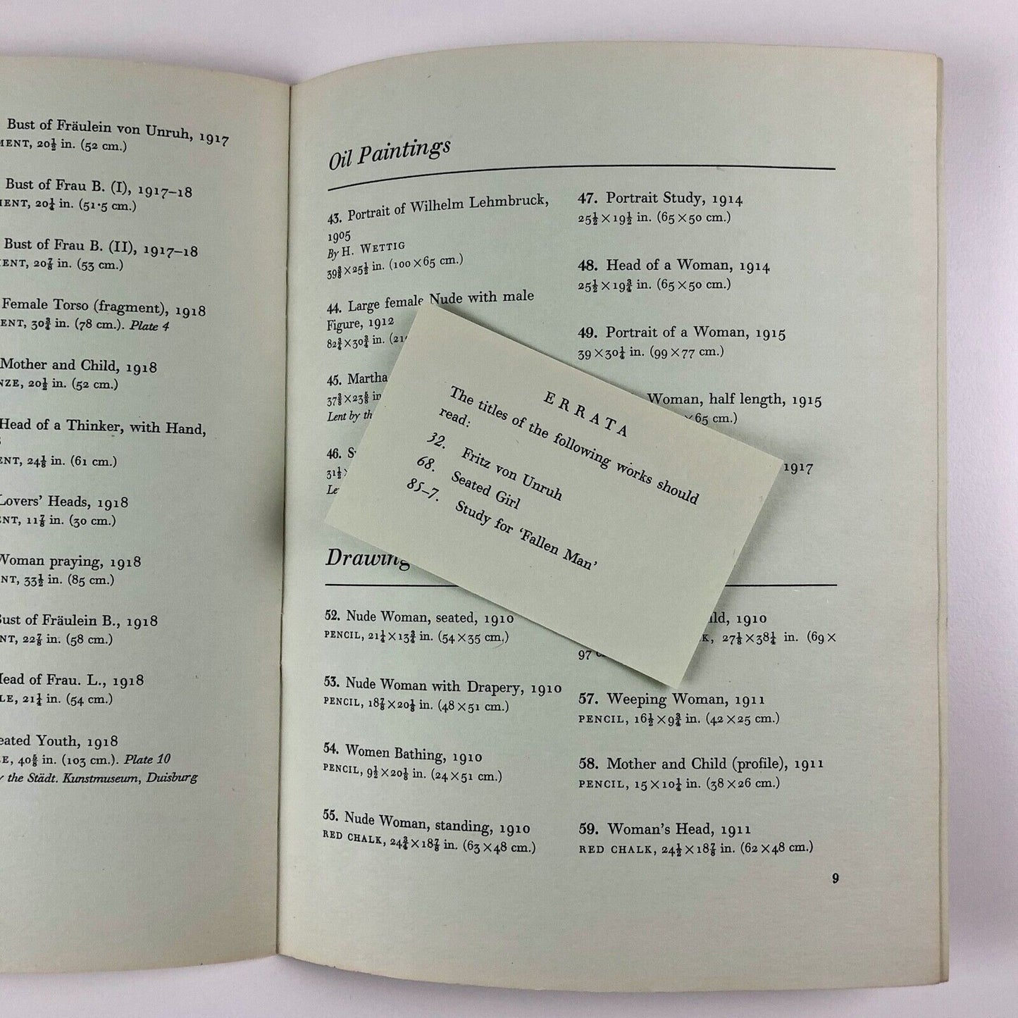 Wilhelm Lehmbruck 1881-1919 – exhibition of works | Arts Council catalogue, 1957