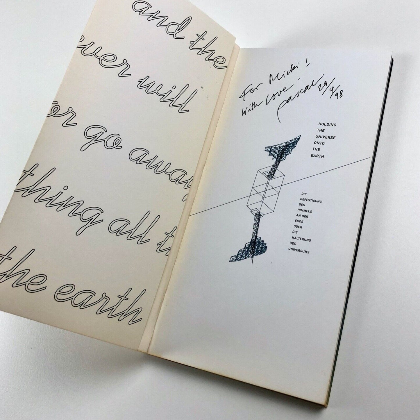 Holding the universe onto the earth by Pascal Schöning, 1998 | inscribed