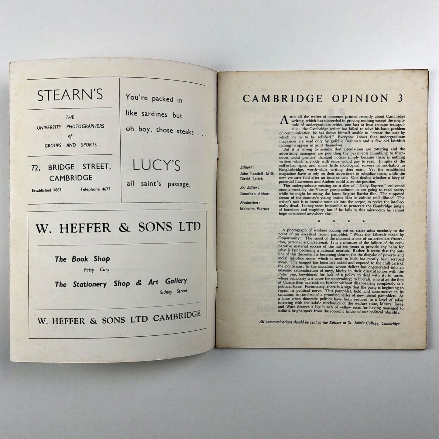 Cambridge Opinion magazine | No. 3, May 1957 | Editors John Landell-Mills and David Leitch
