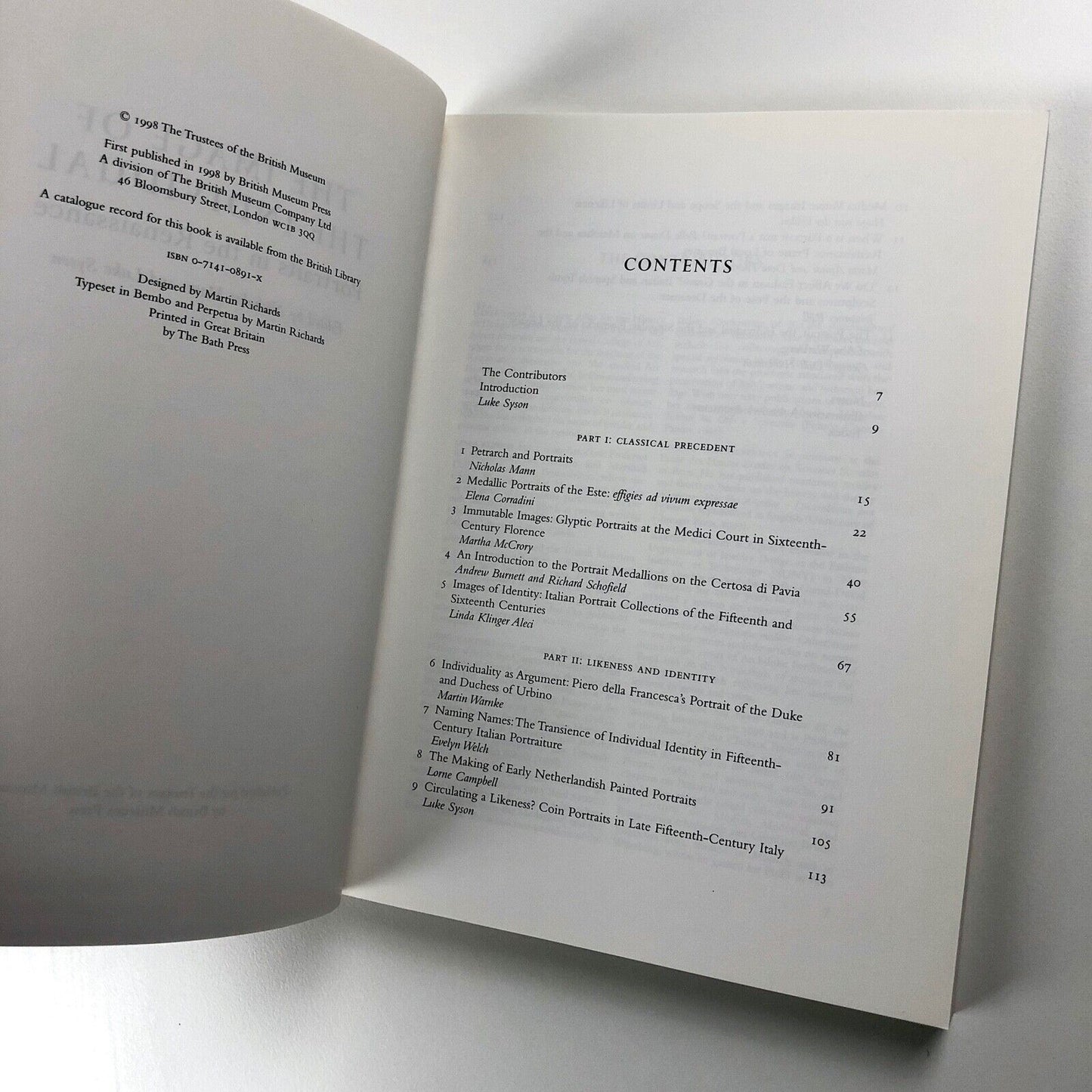 The Image of the Individual: Portraits in the Renaissance | edited by Nicholas Mann and Luke Syson | The British Museum Press, 1998