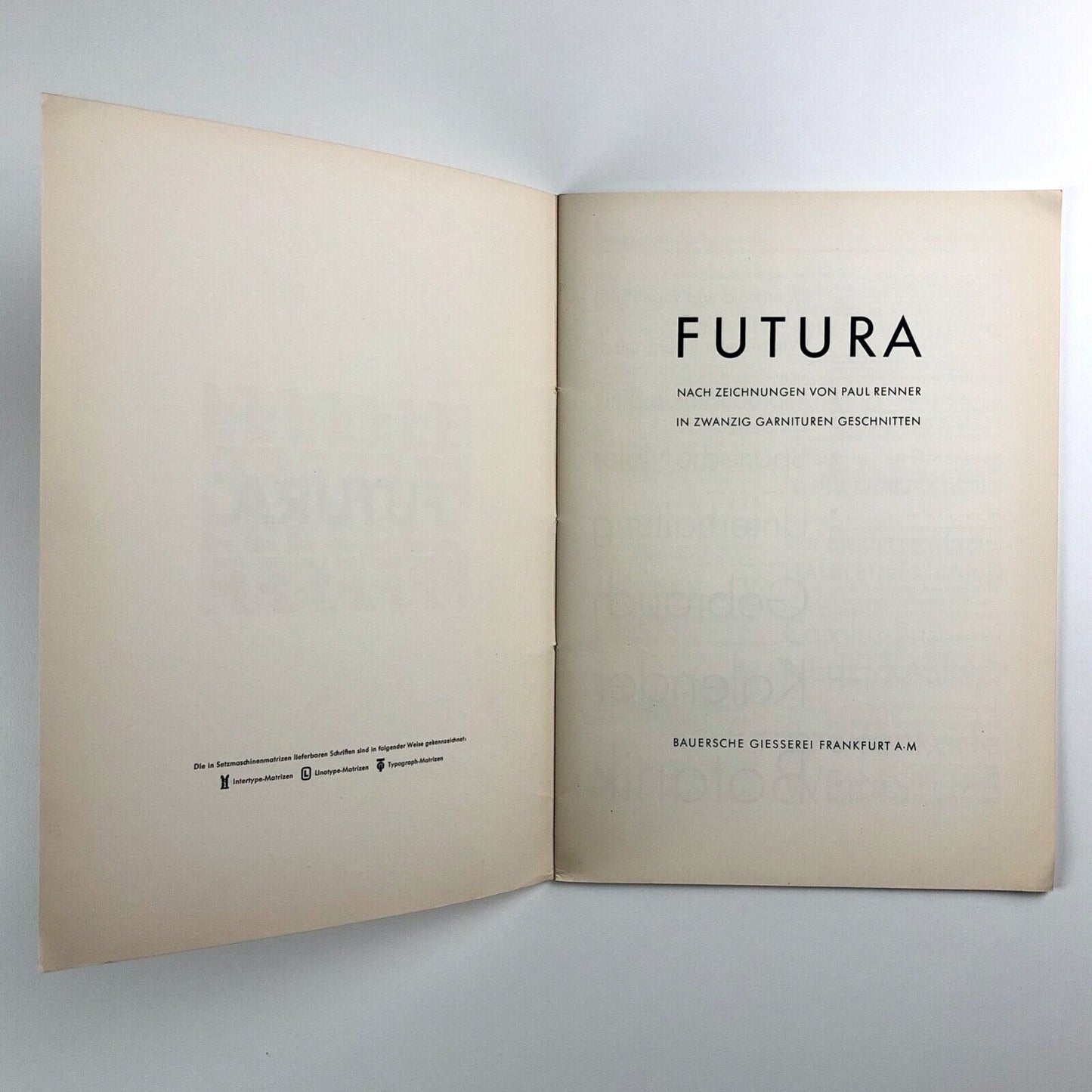 Futura – Bauersche Giesserei Frankfurt | Type specimen booklet Paul Renner