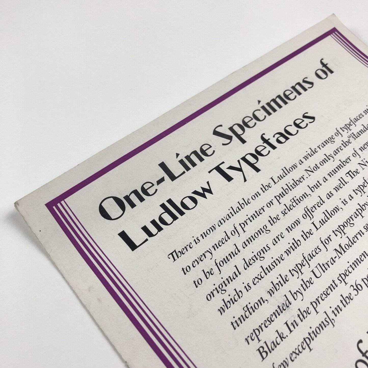 One-Line Specimens of Ludlow Typefaces | Type specimens booklet | Ludlow Typograph Company, Chicago | Undated, 1930s?