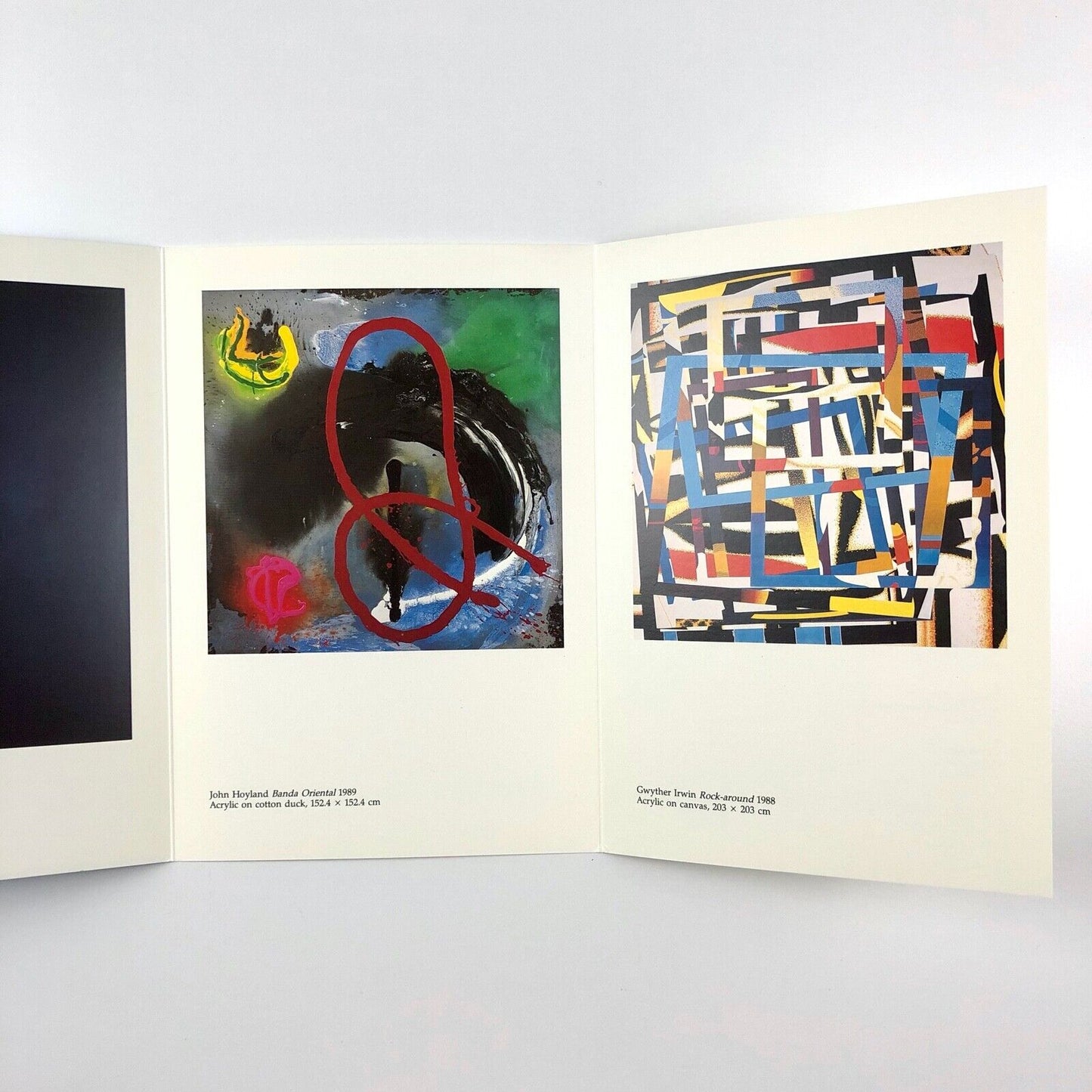 Folding card for Three Artists Three Decades: Robyn Denny, John Holland, Gwyther Irwin | Redfern Gallery, 1992