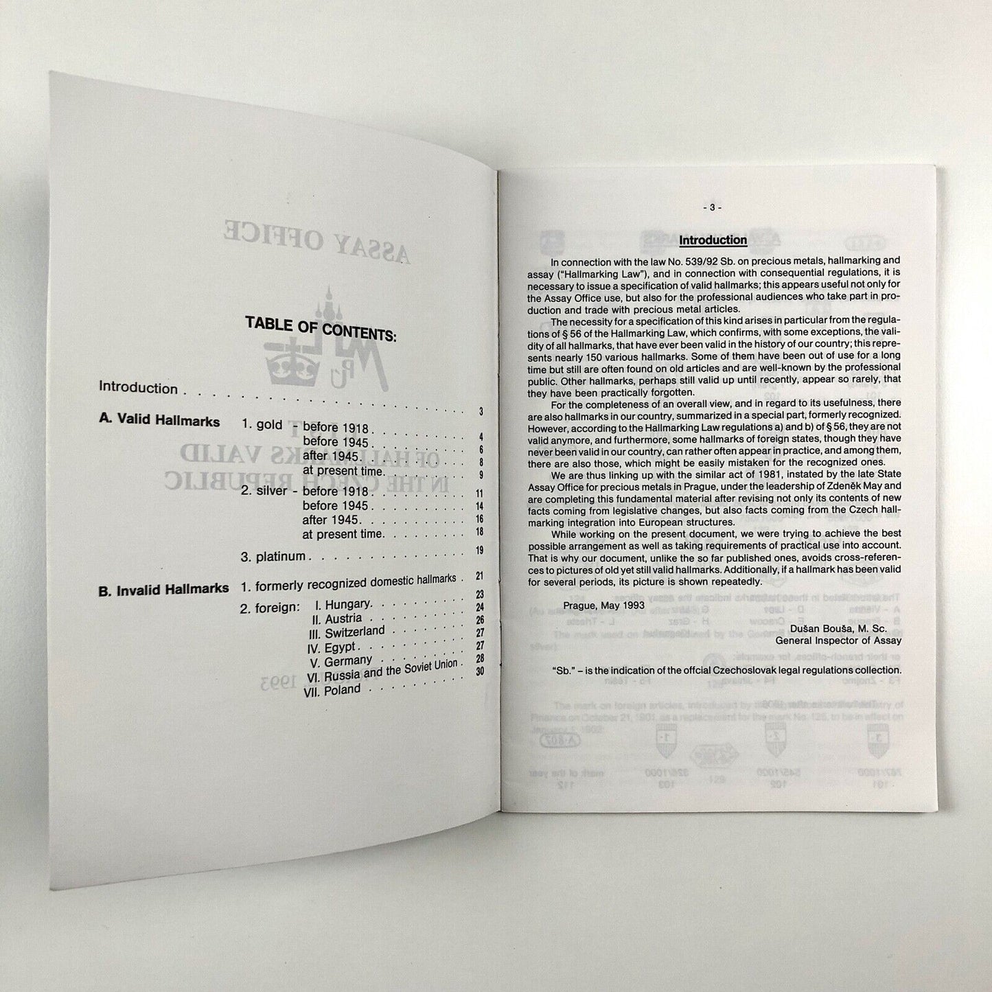 Assay Office List of Hallmarks Valid in the Czech Republic | Prague, 1993