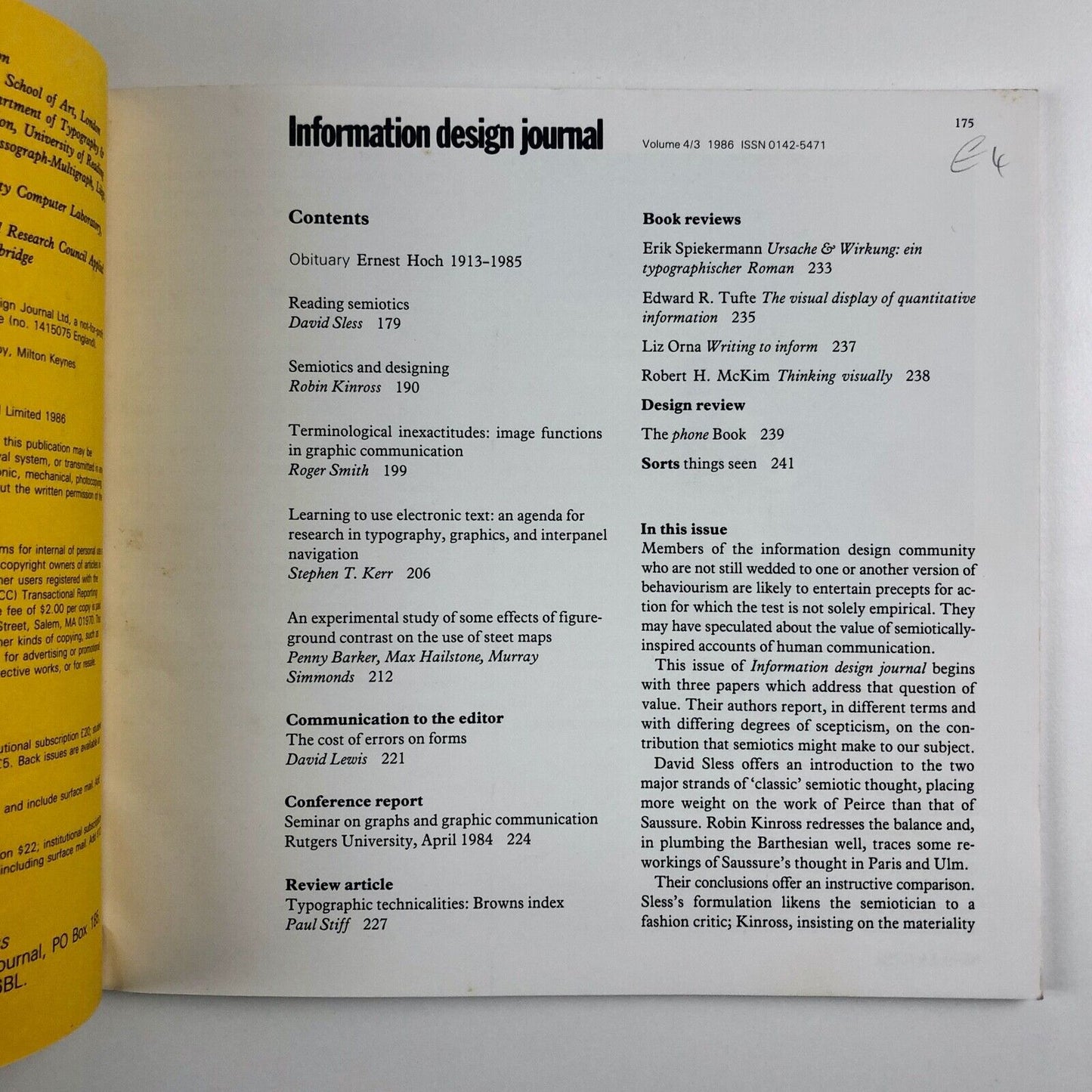 Information Design Journal | Volume 3/4, 1986 edited by Robert Waller | semiotics