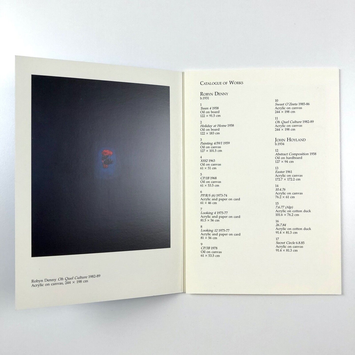 Folding card for Three Artists Three Decades: Robyn Denny, John Holland, Gwyther Irwin | Redfern Gallery, 1992