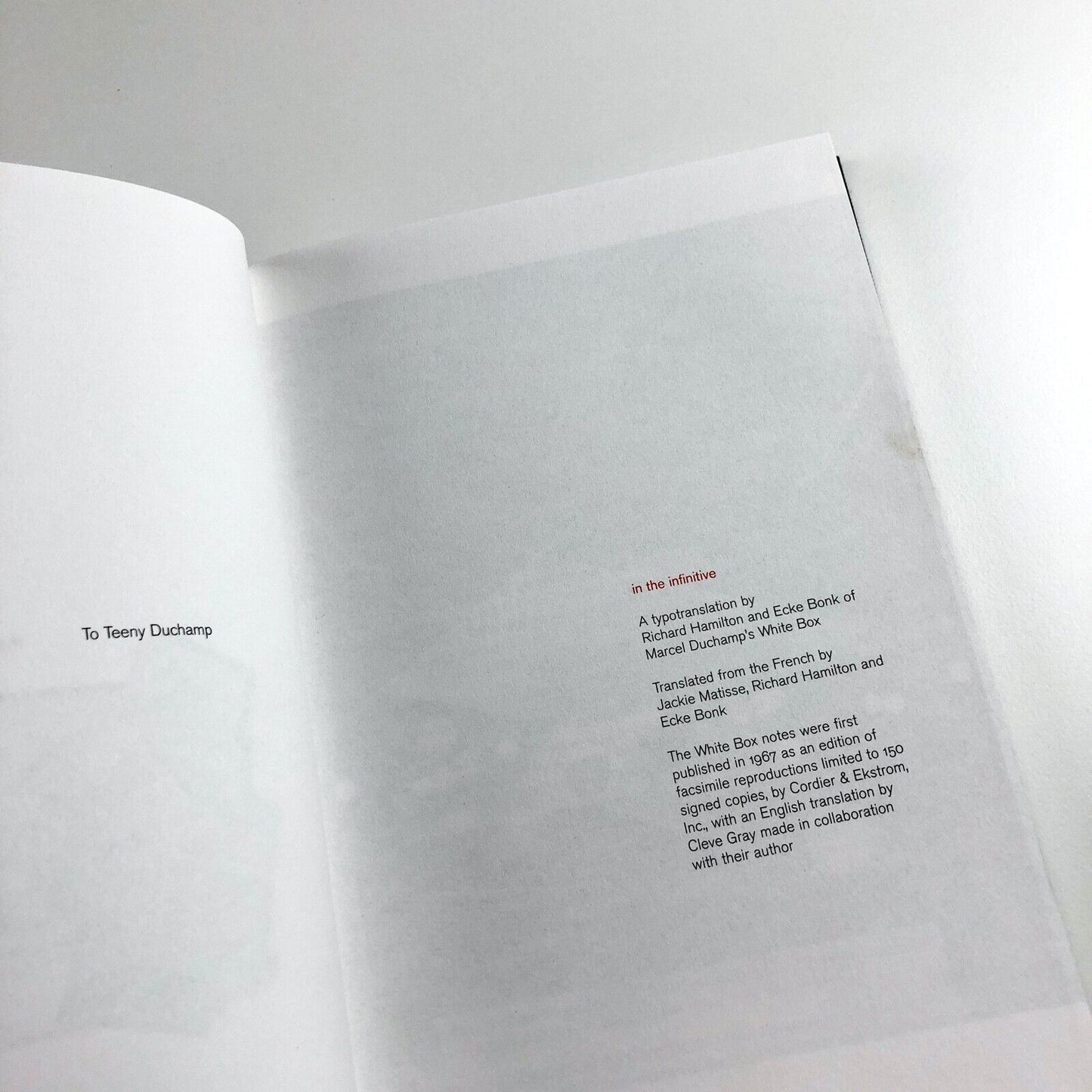 Marcel Duchamp – à L'infinitif | The Typosophic Society, 1999 | Translated by Richard Hamilton