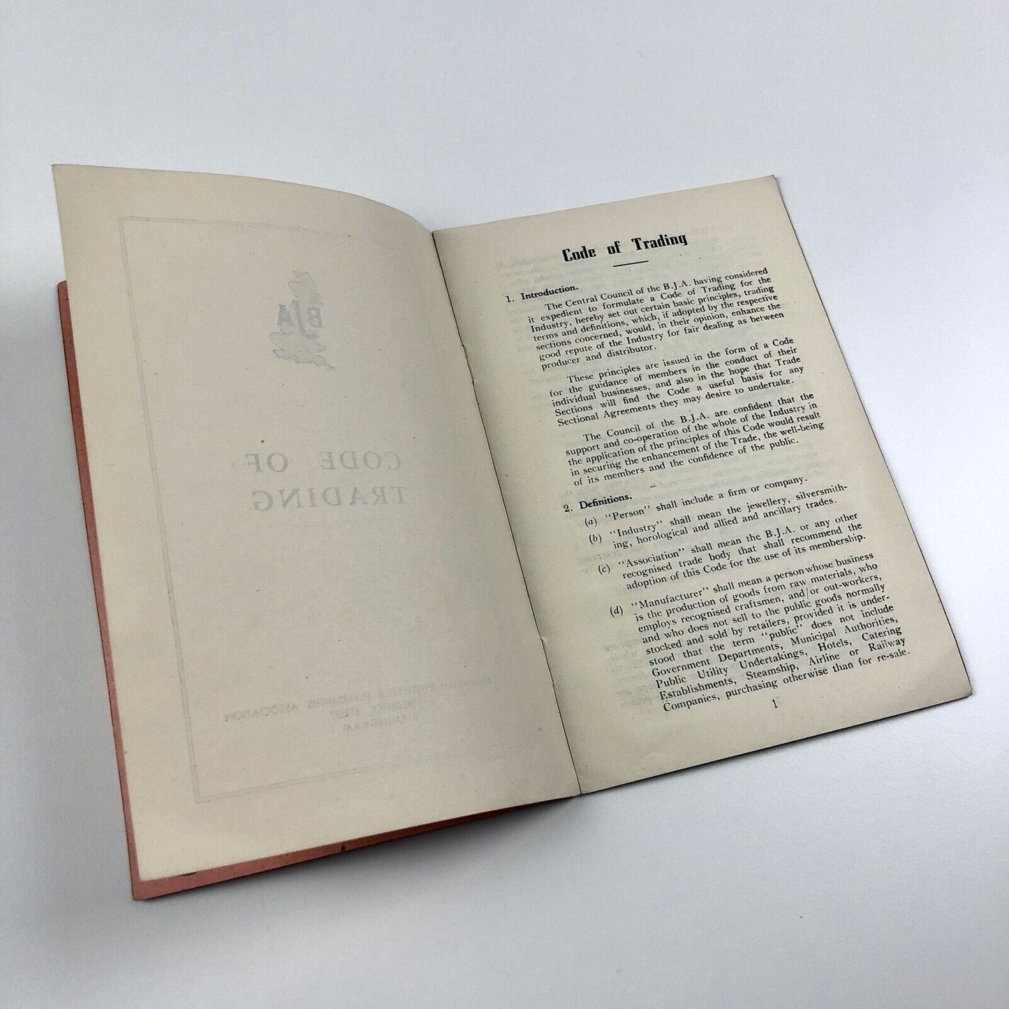 BJA Code Of Trading – Birmingham Jewellers' & Silversmiths' Association booklet