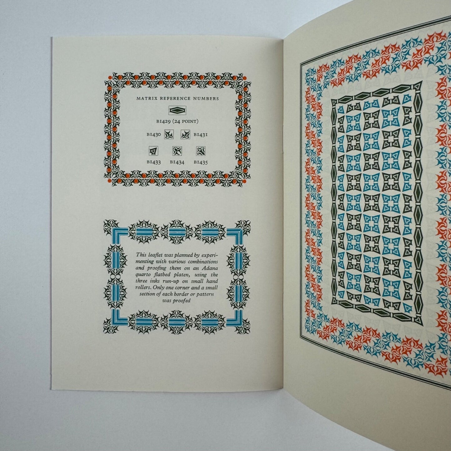 Leaflet for Monotype Decorative Units Designed by John Peters. Leeds College of Technology Department of Printing, 1964