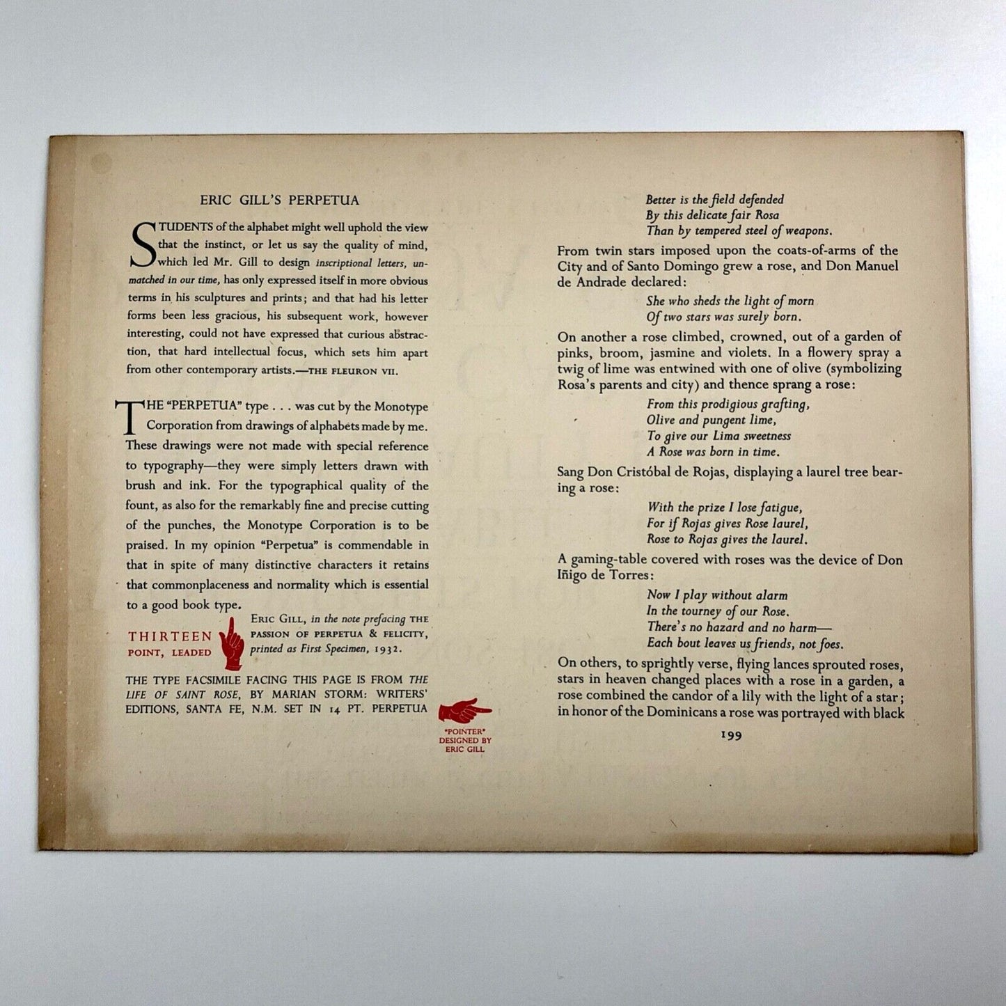 Lanston Monotype Machine Company, Philadelphia | Perpetua type specimen sheet | Eric Gill | Monotype Corporation, 1946