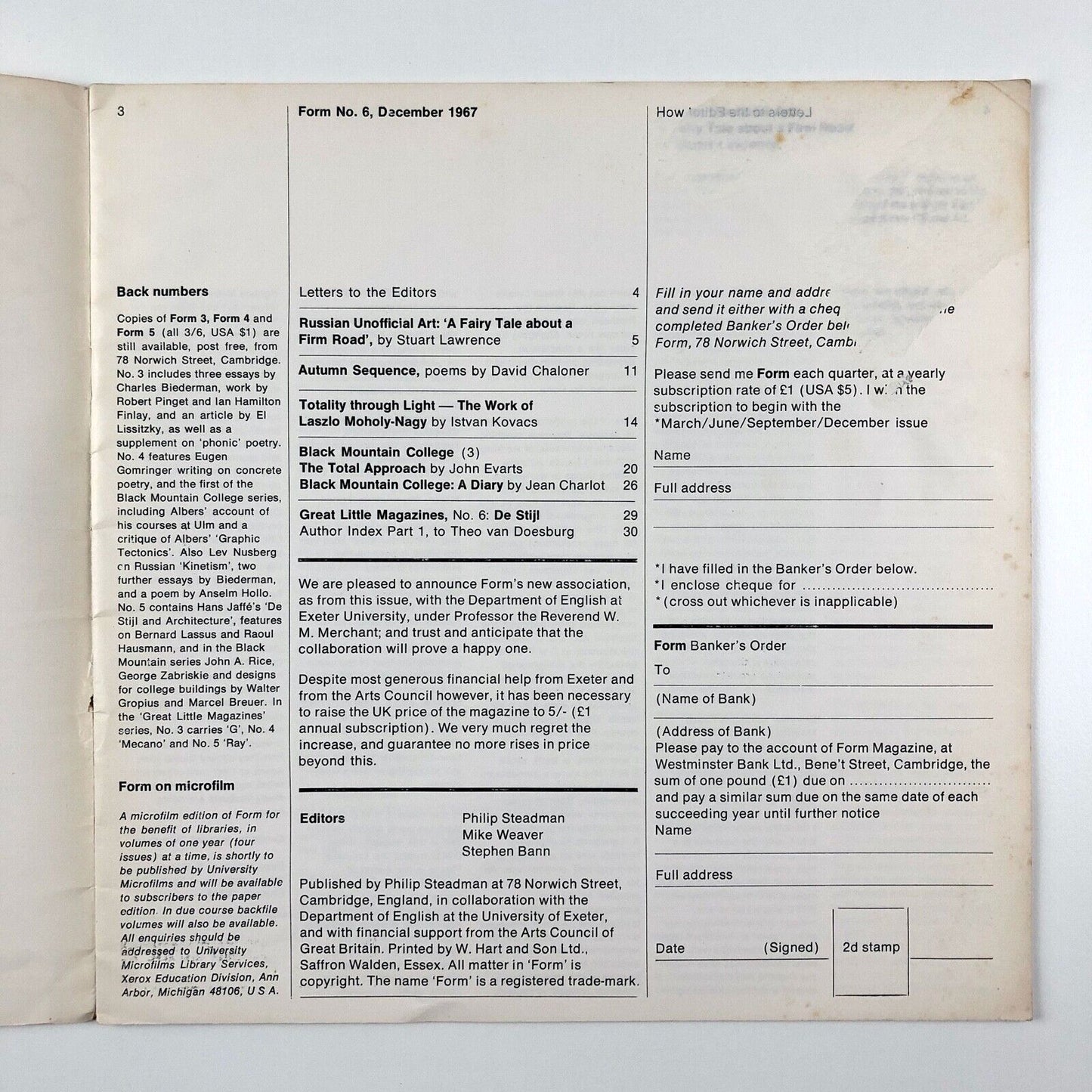 Form magazine – issues 1 to 7 | Philip Steadman Stephen Bann Sep 1966 - Mar 1968